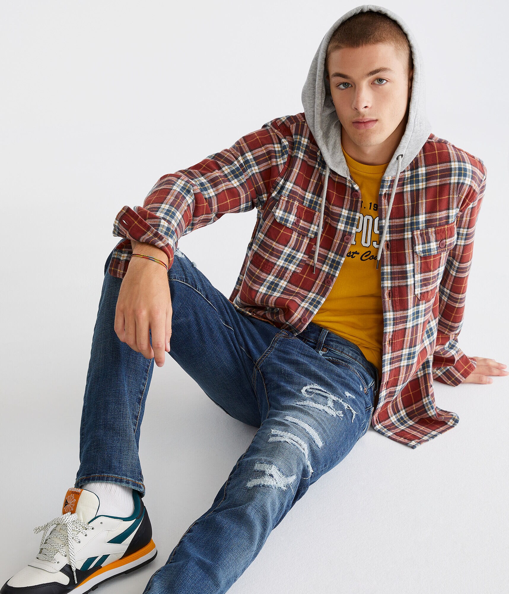 Long Sleeve Plaid Hooded Flannel Shirt
