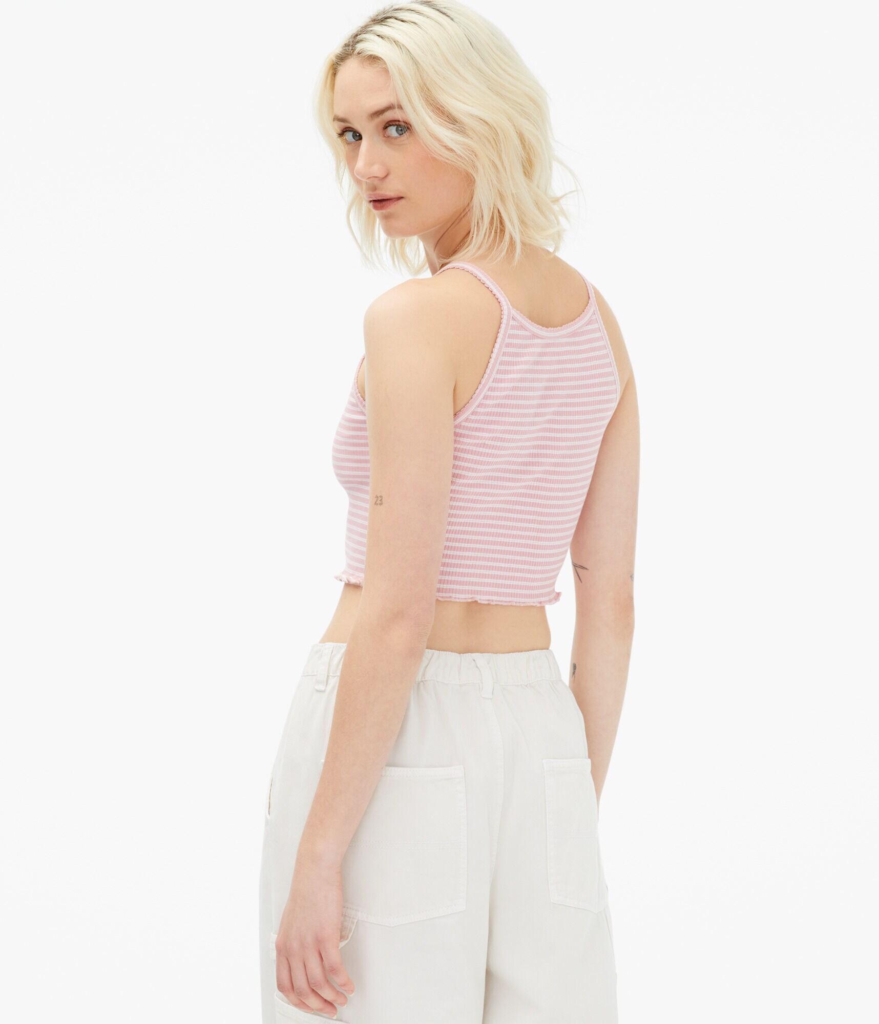 Striped Ribbed Cropped Cami
