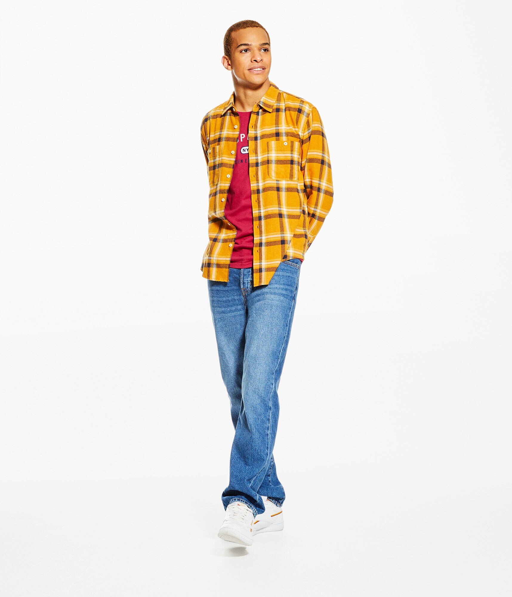 Long Sleeve Relaxed Washed Plaid Flannel Shirt