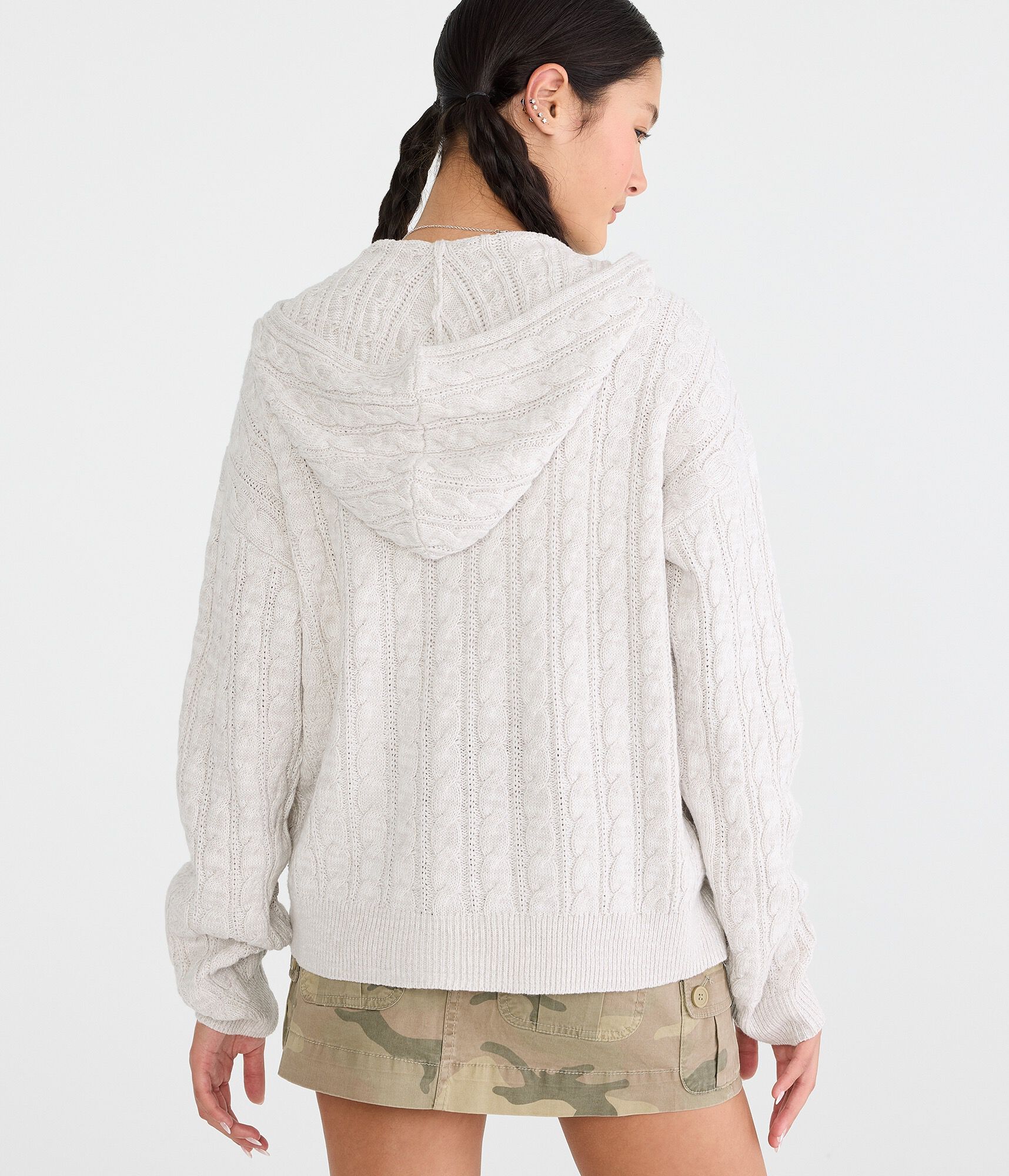 Cable Full-Zip Hooded Sweater