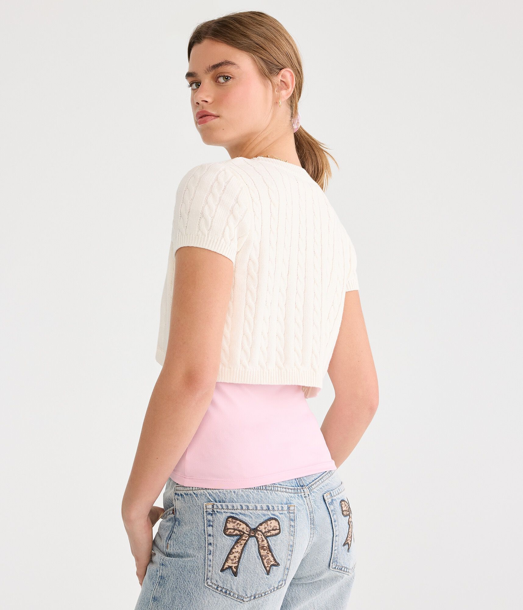 Short Sleeve Cable Knit Sweater Shrug