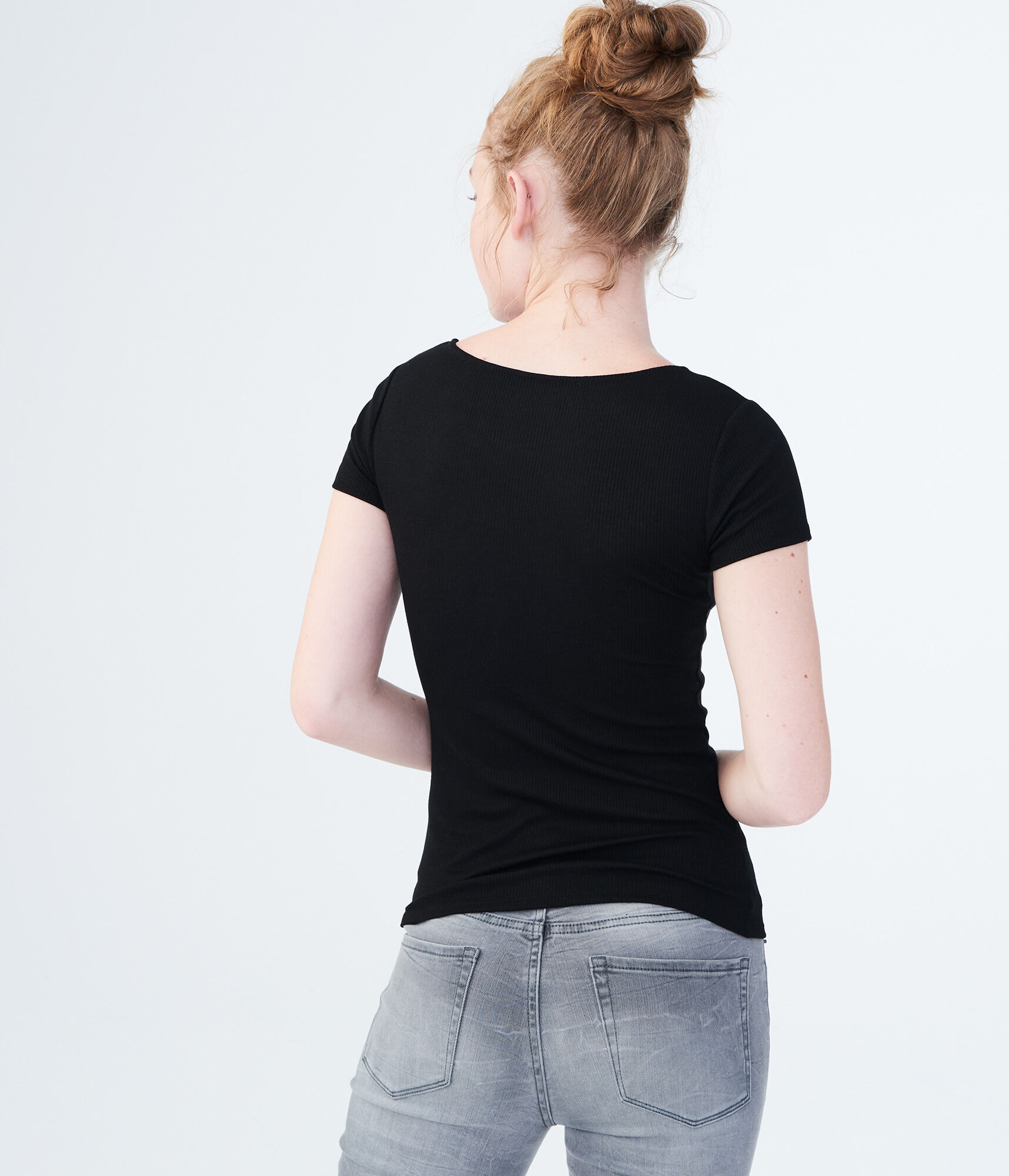 Lace-Up Yoke Bodycon Top