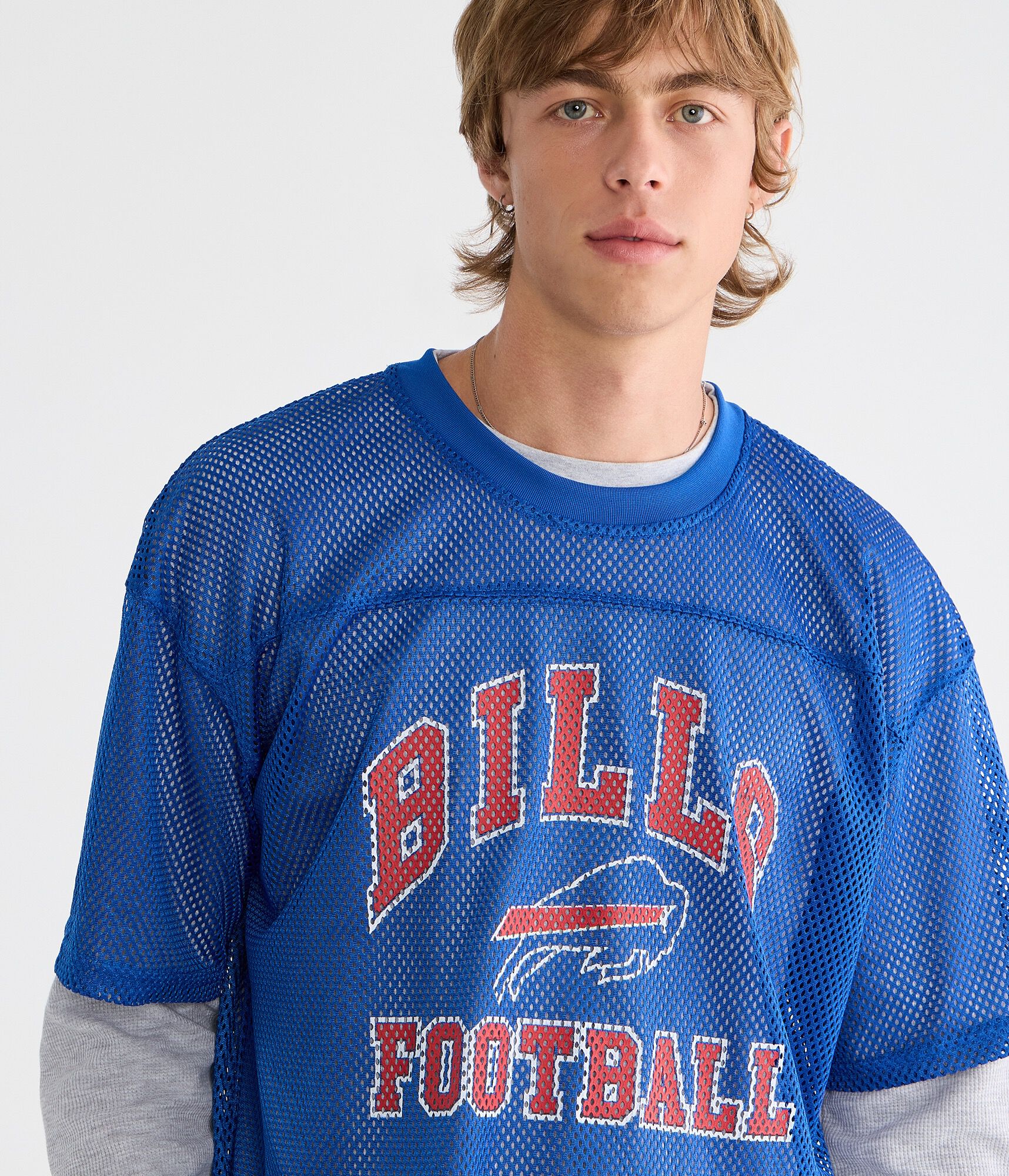 Long Sleeve Buffalo Bills Football Boxy Mesh 2Fer Top