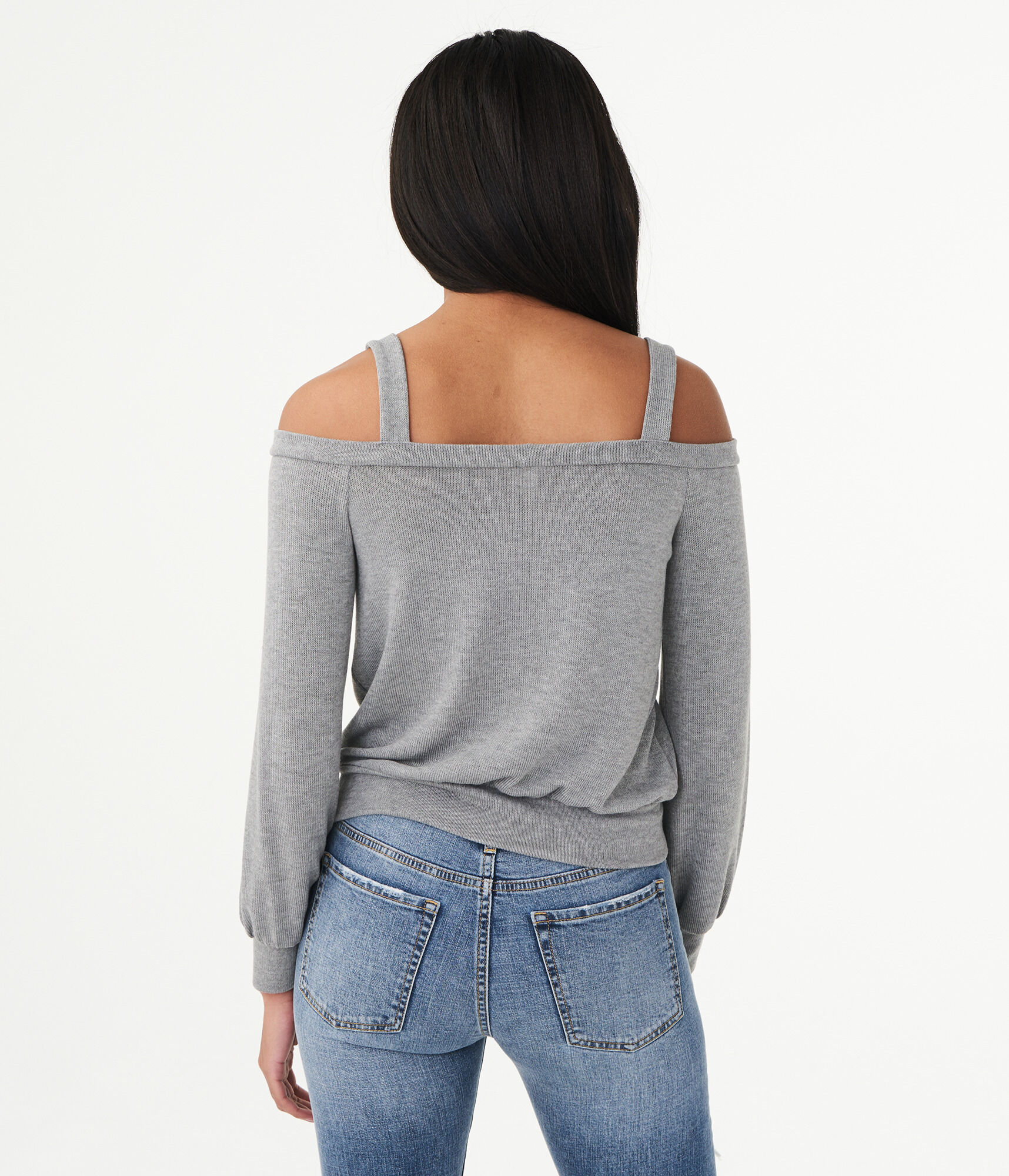 Long Sleeve Solid Lace-Up Cold-Shoulder Top***