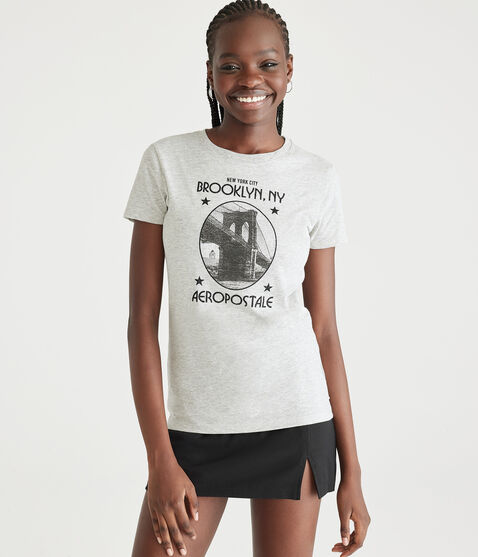 Aeropostale Brooklyn Bridge Glitter Graphic Tee Aeropostale Brooklyn Bridge Glitter Graphic Tee
