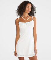 Solid Scoop-Neck Eyelet A-Line Dress