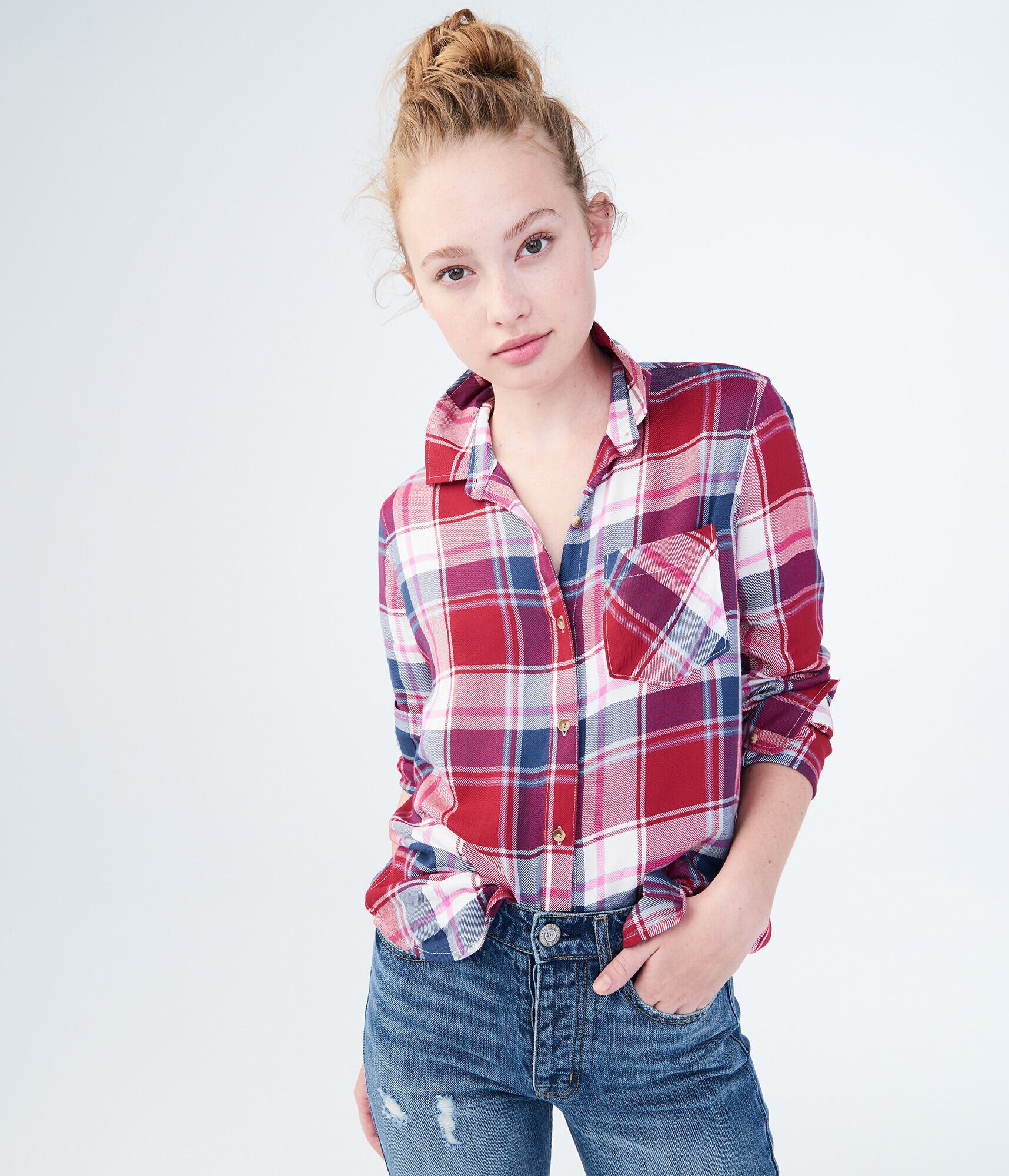 Long Sleeve Plaid Woven Shirt