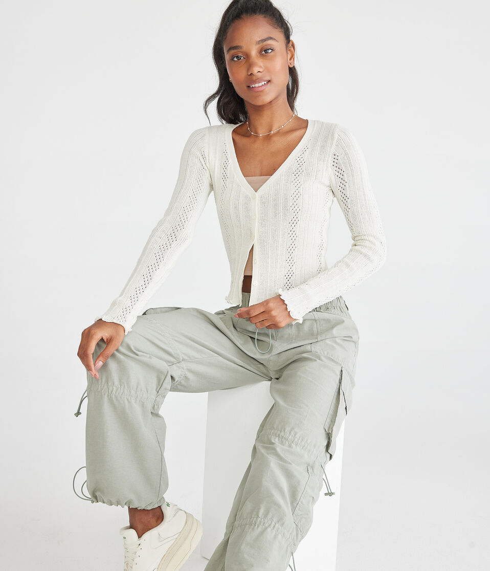Long Sleeve Textured Cropped Cardigan
