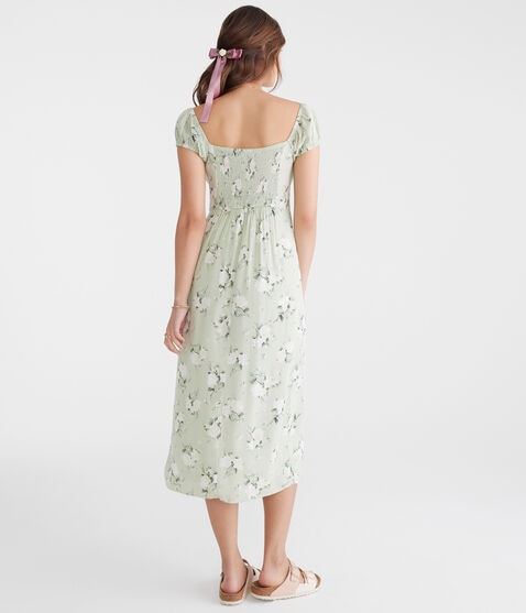 Floral Scoop-Neck Tie-Front Midi Dress
