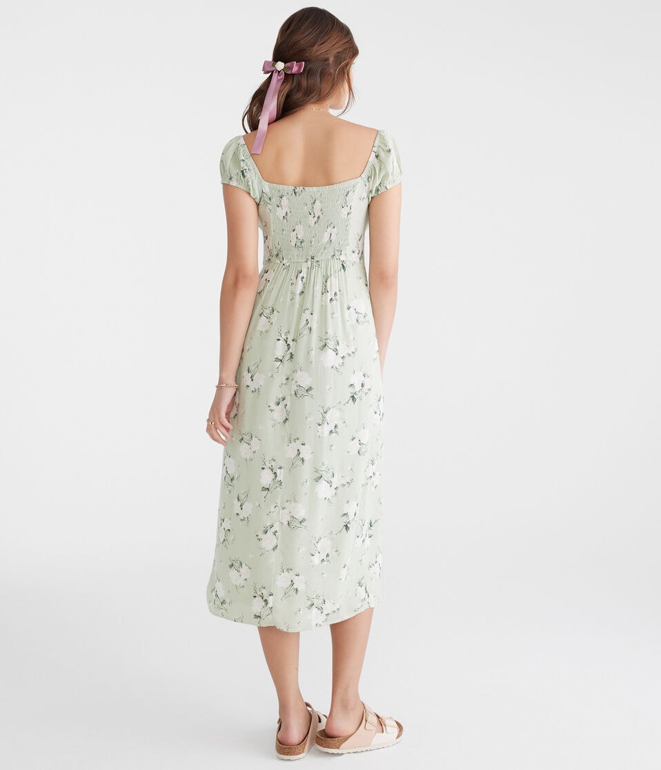 Floral Scoop-Neck Tie-Front Midi Dress