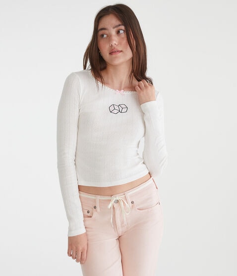 Long Sleeve Dice Pointelle Baby Tee Long Sleeve Dice Pointelle Baby Tee