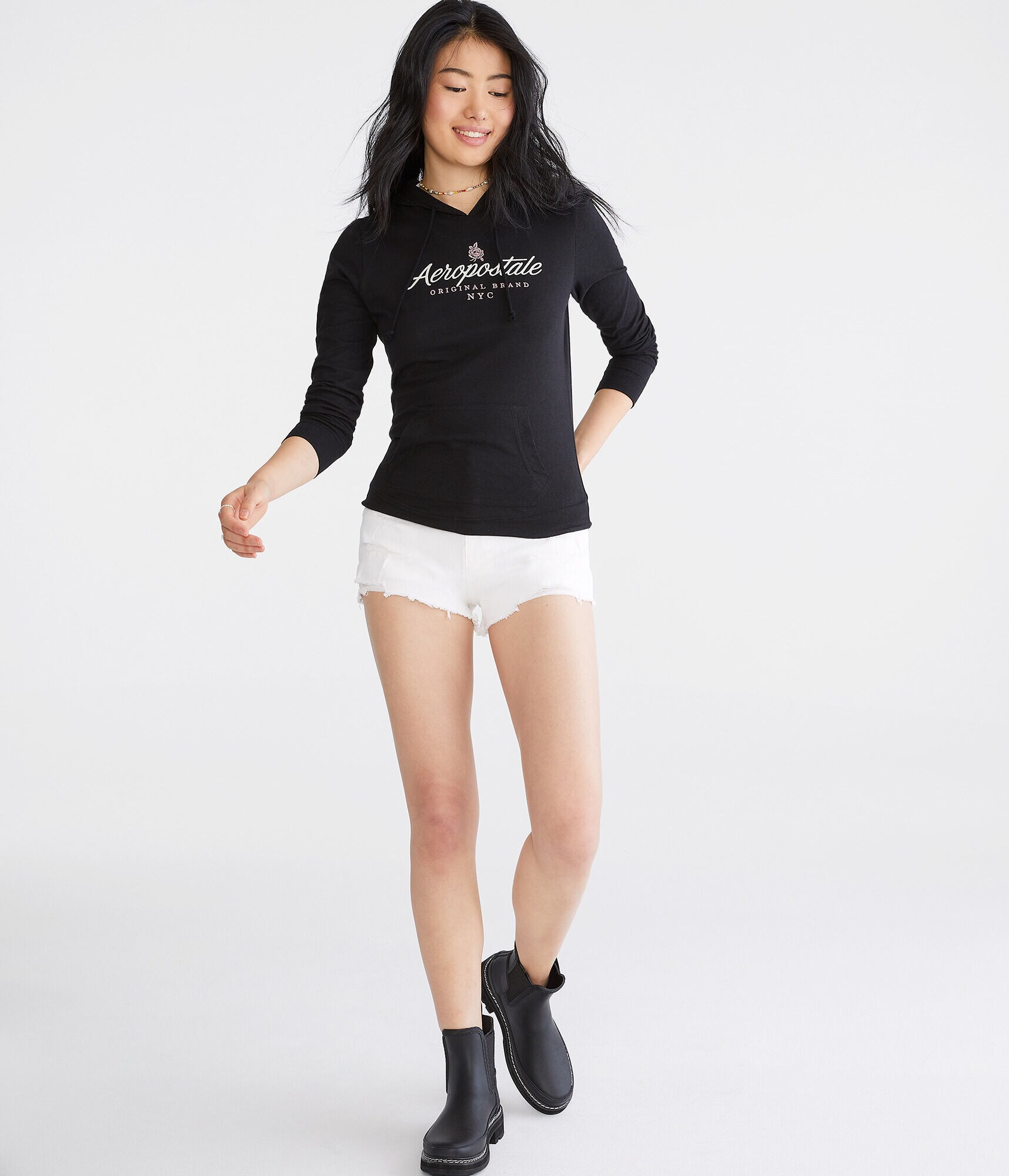 Long Sleeve Aeropostale Original Rose Hooded Graphic Tee