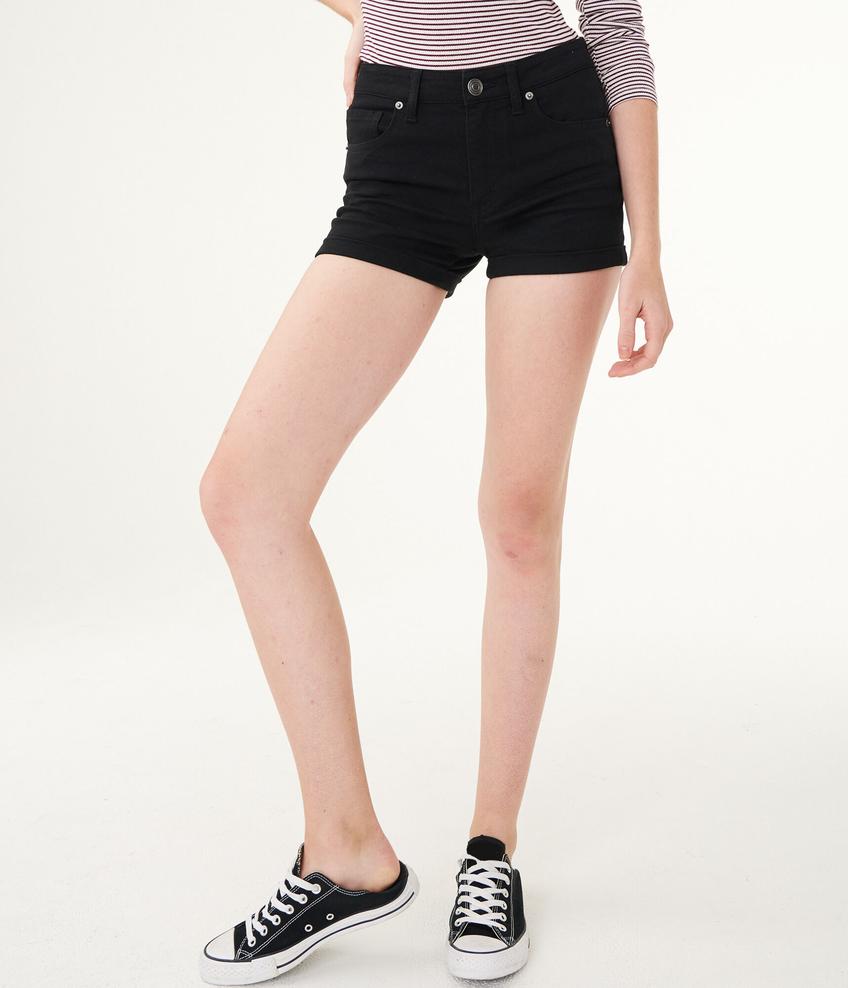 Seriously Stretchy HighWaisted Cuffed Midi Shorts