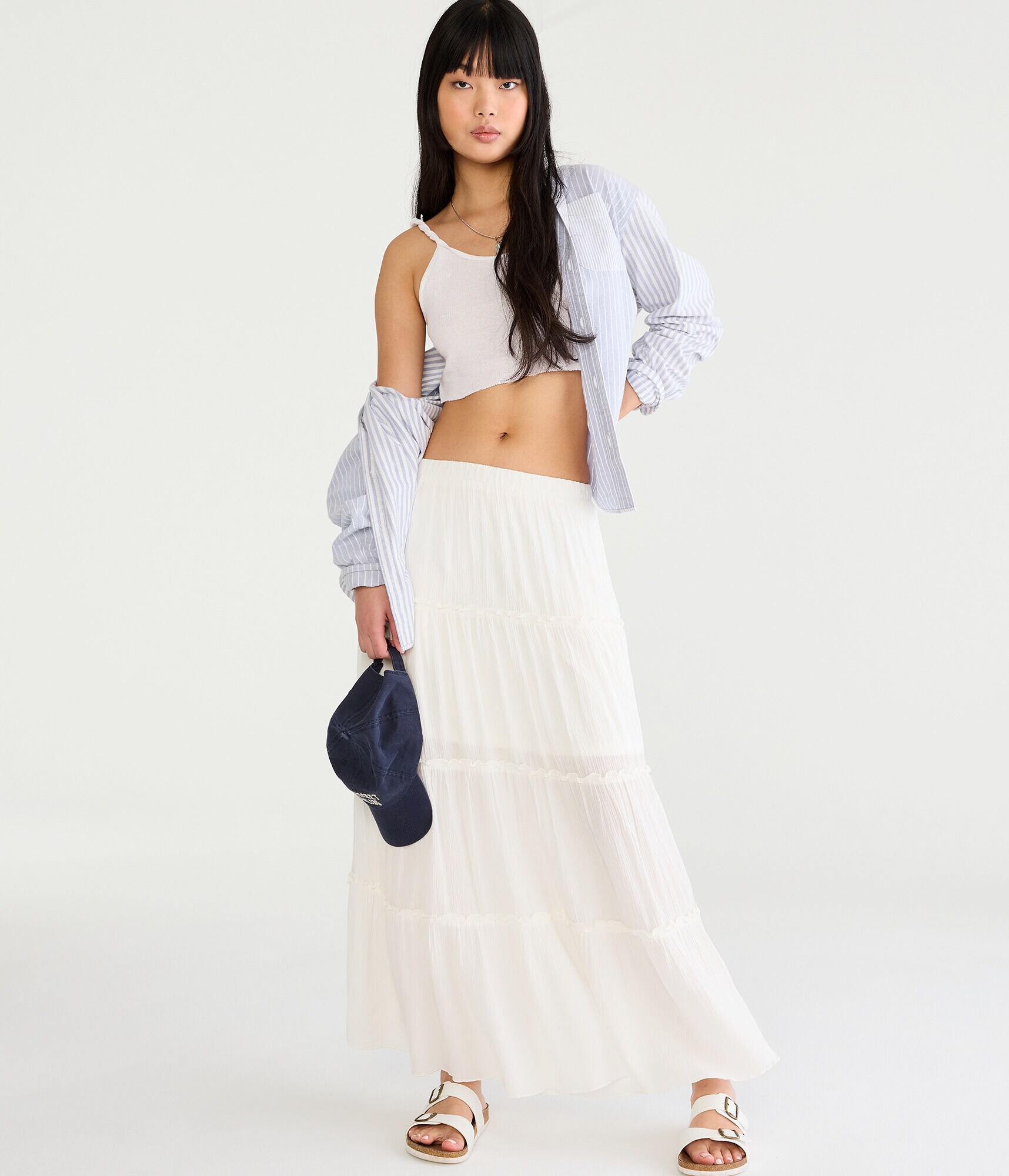 Tiered High-Waisted Maxi Skirt