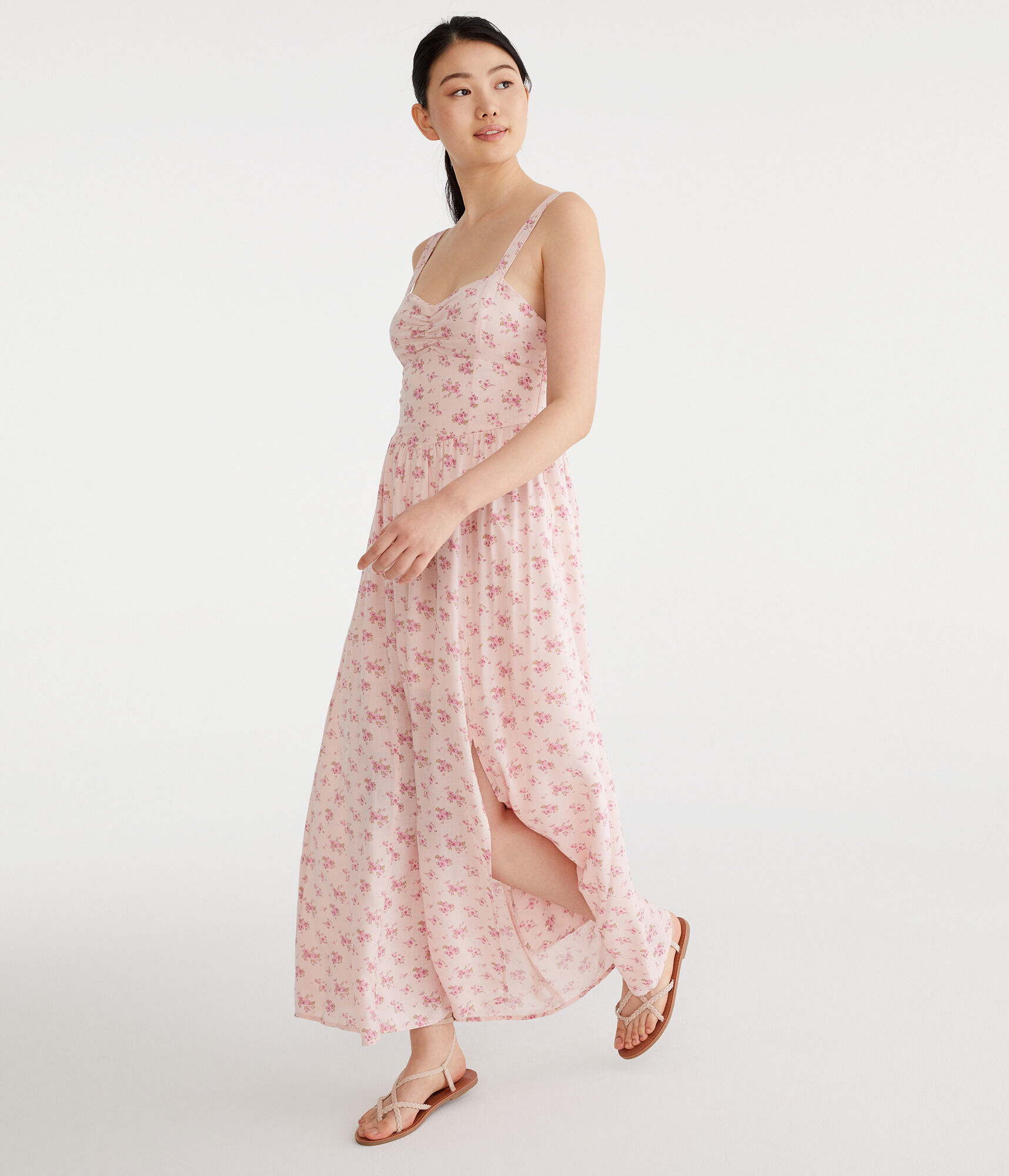 Floral Sweetheart Open-Back Maxi Dress
