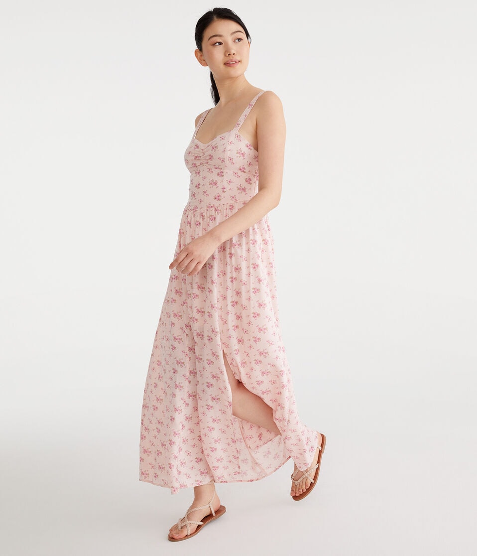 Floral Sweetheart Open-Back Maxi Dress