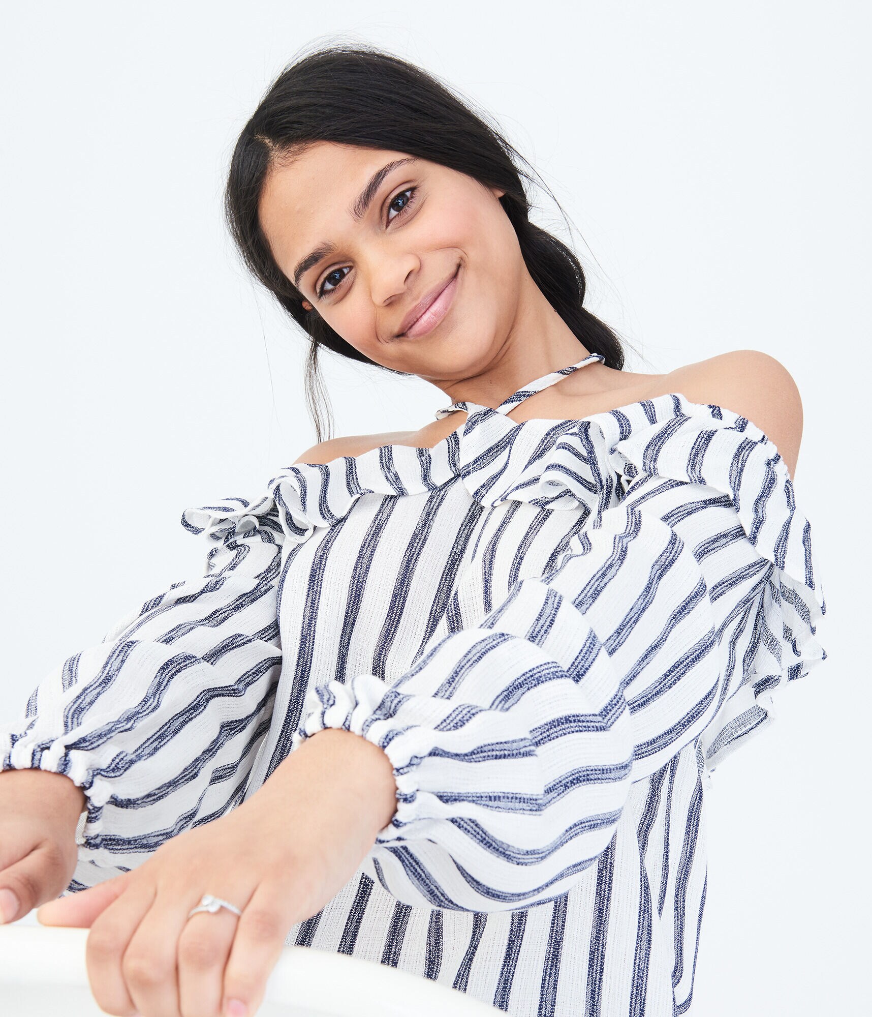 Long Sleeve Striped Halter Shift Dress