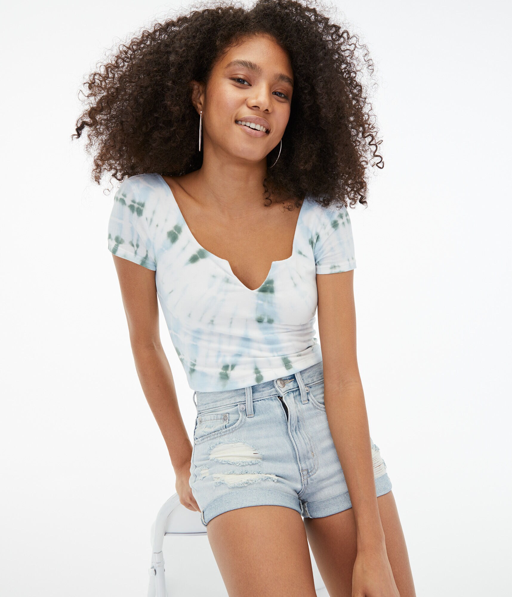 Seriously Soft Tie-Dye Notch-Neck Cropped Baby Tee