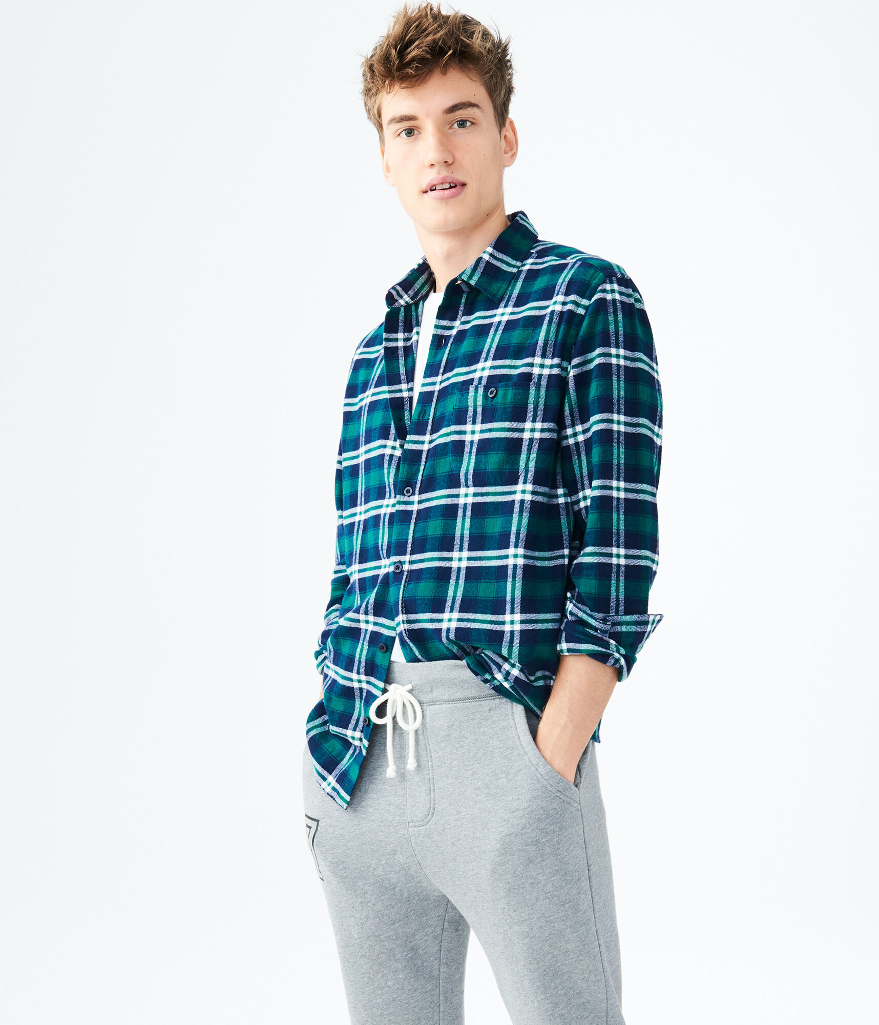 Long Sleeve Plaid Flannel Woven Shirt