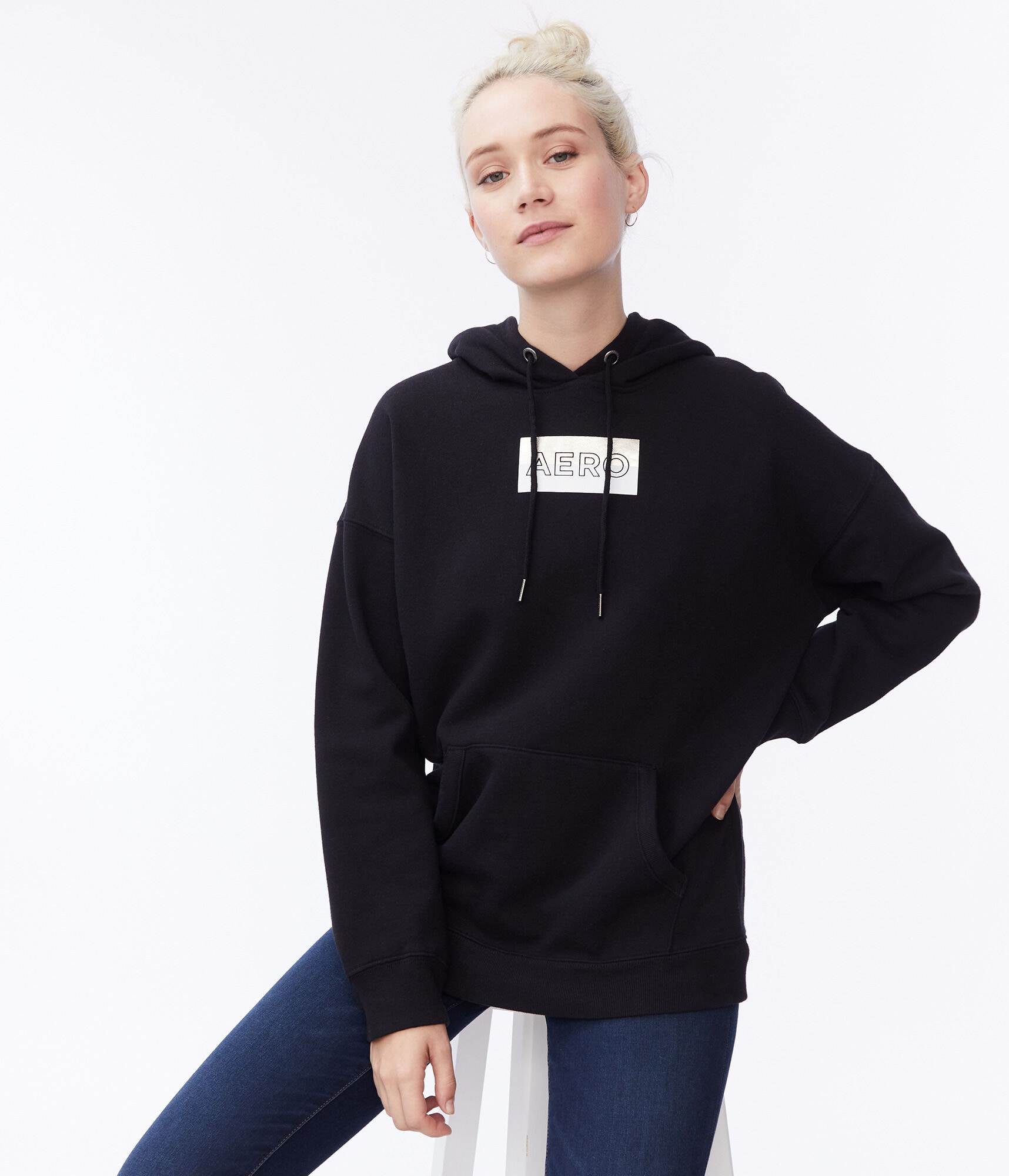 Aero Foil Box Logo Boyfriend Pullover Hoodie***