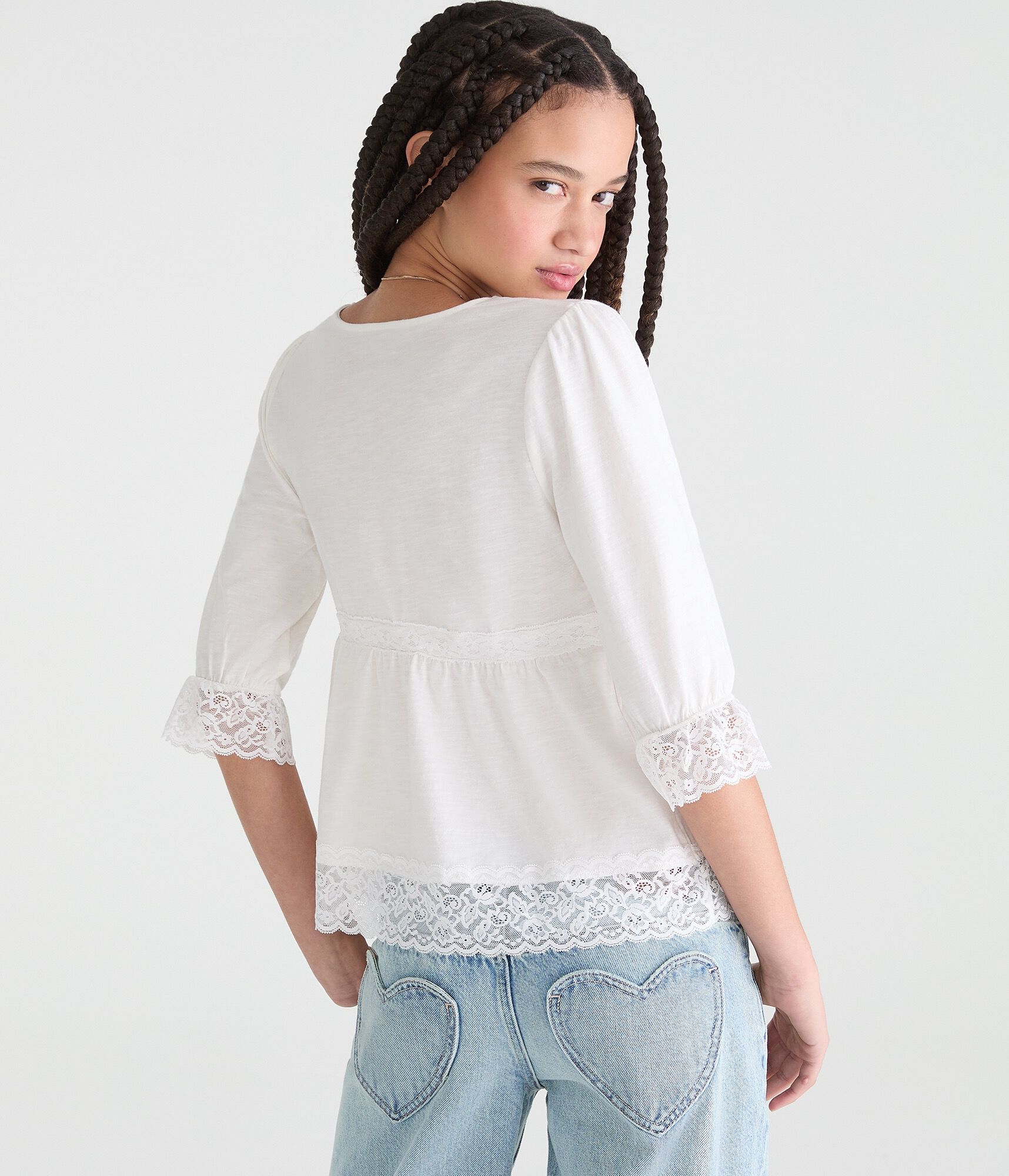 Elbow Sleeve Lace Peasant Top