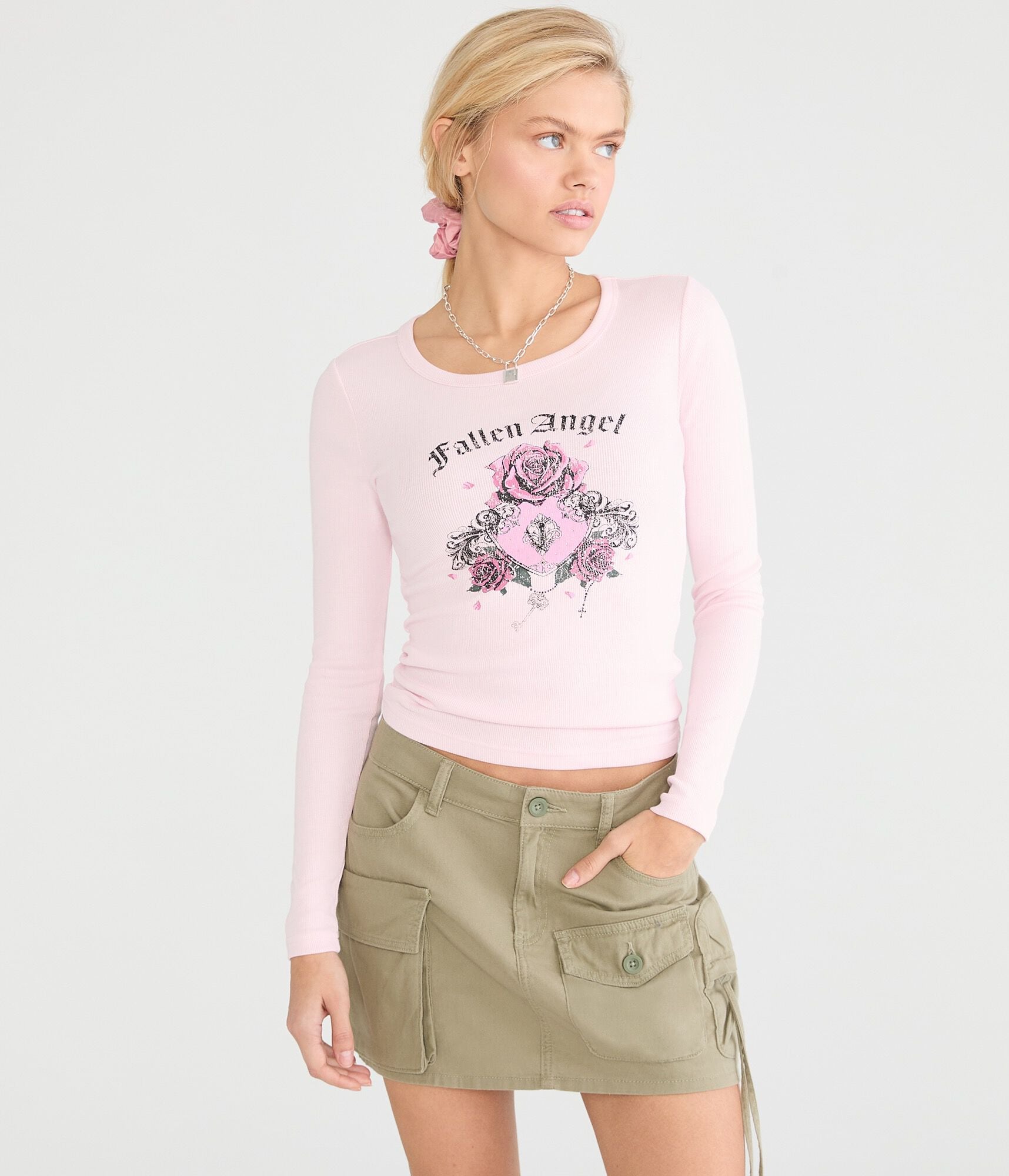 Long Sleeve Fallen Angel Rose Graphic Tee