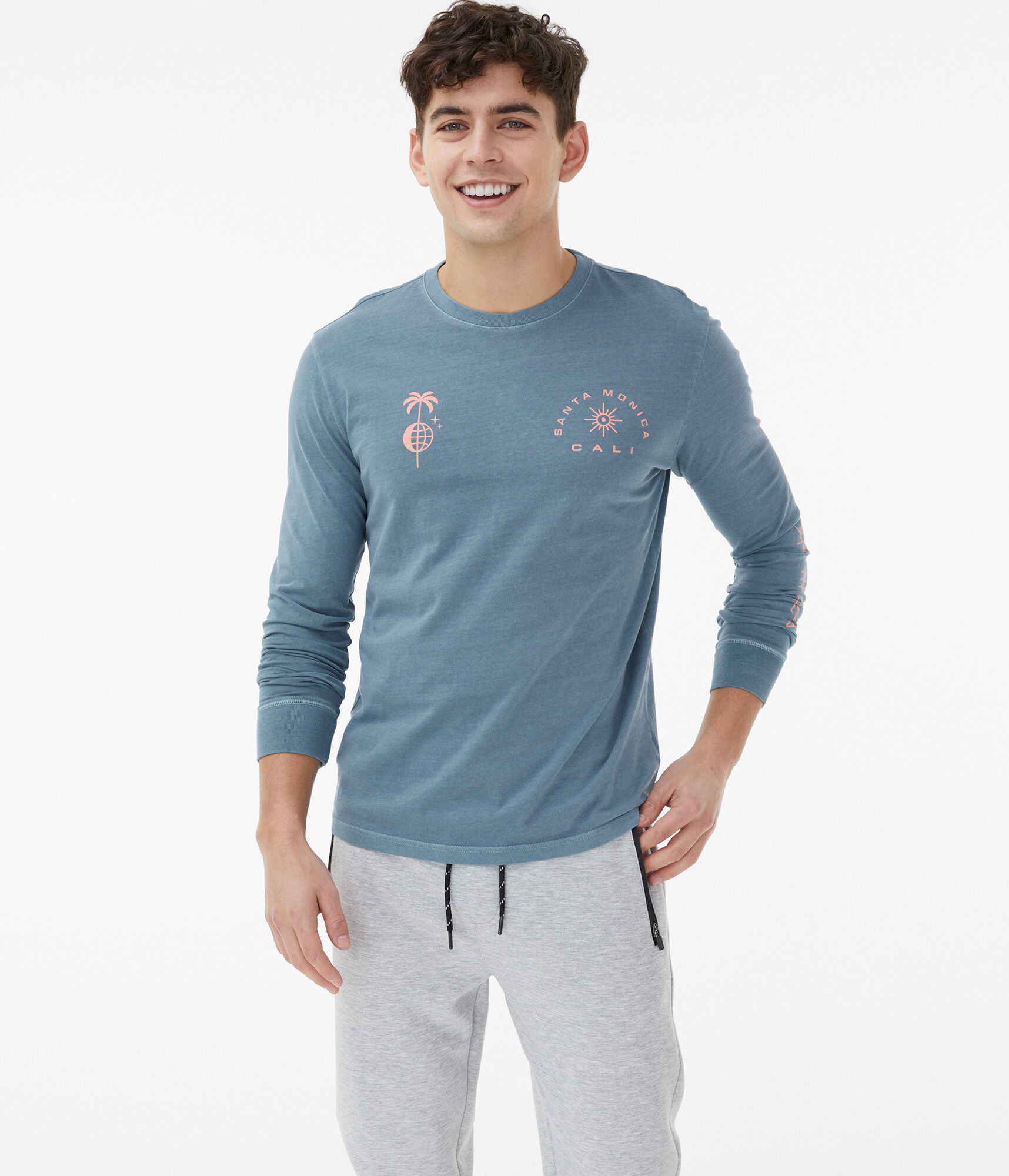 Long Sleeve Garment-Dyed Santa Monica Cali Graphic Tee***