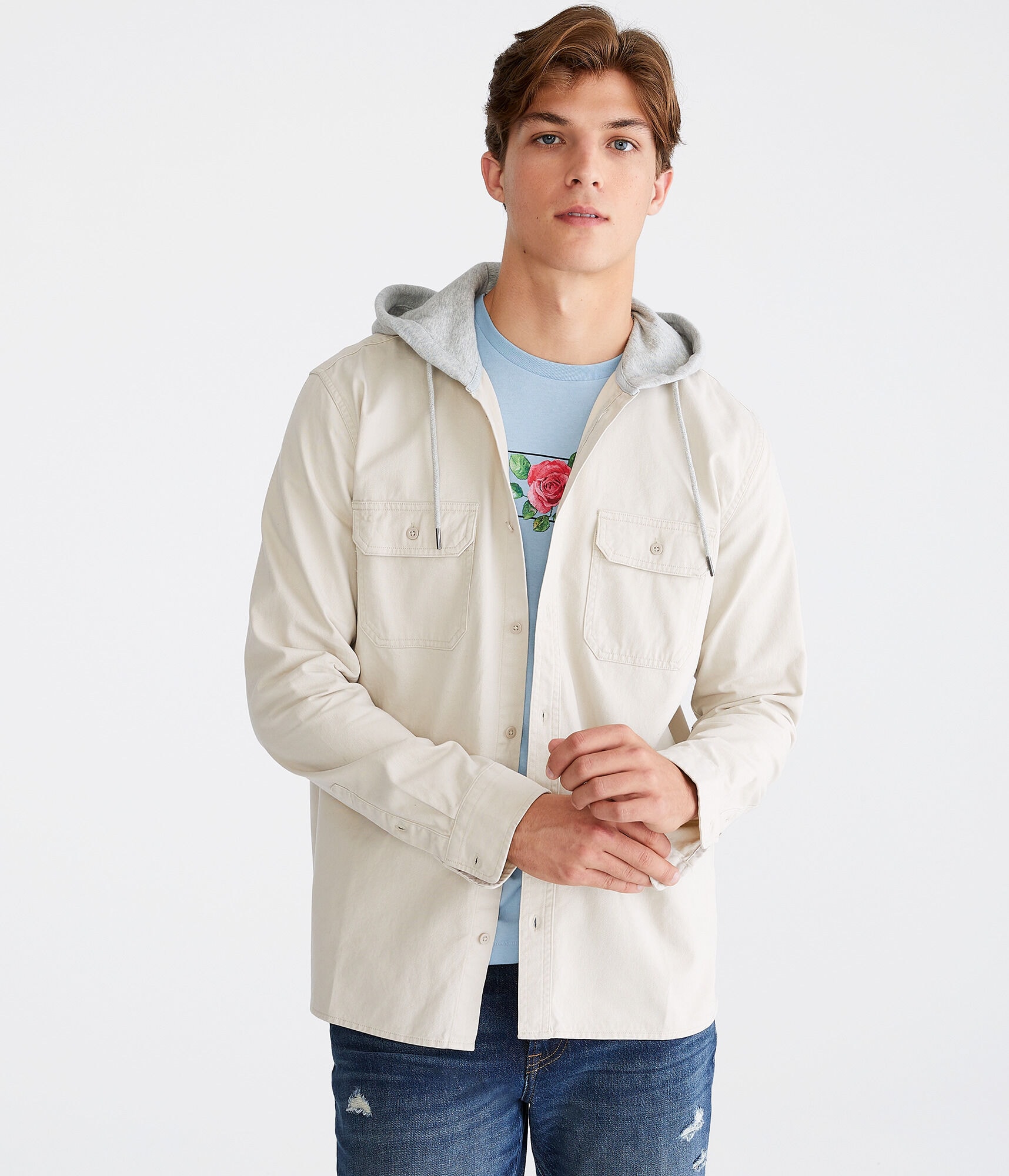 Long Sleeve Hooded Twill Shirt