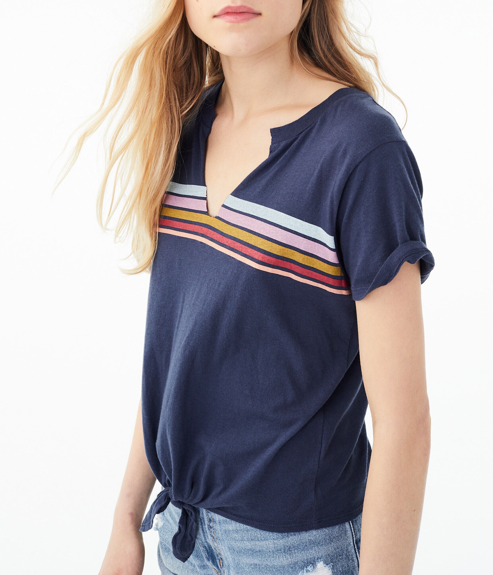 Striped Tie-Front Tee