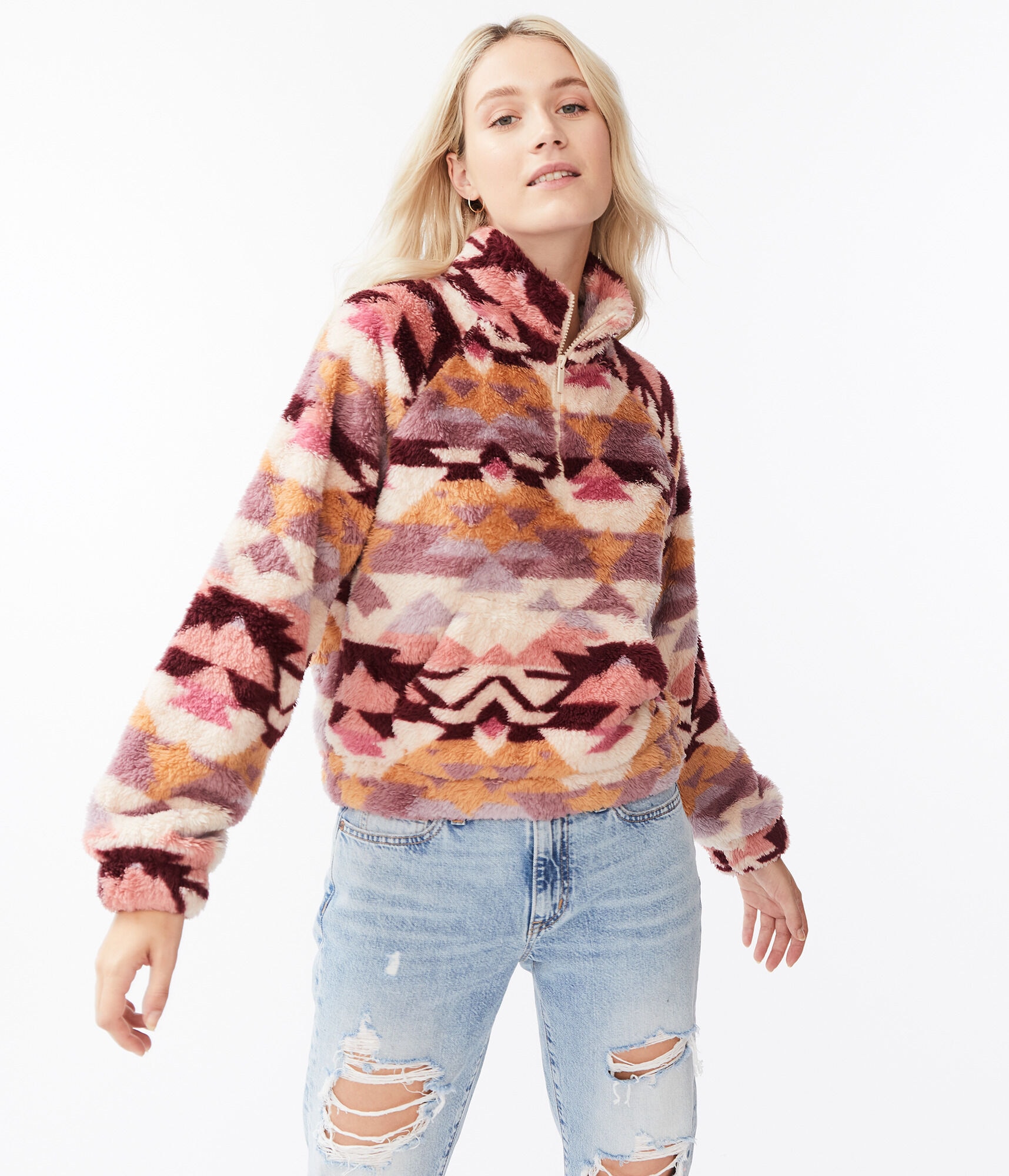 Printed Sherpa Fleece Half-Zip Pullover