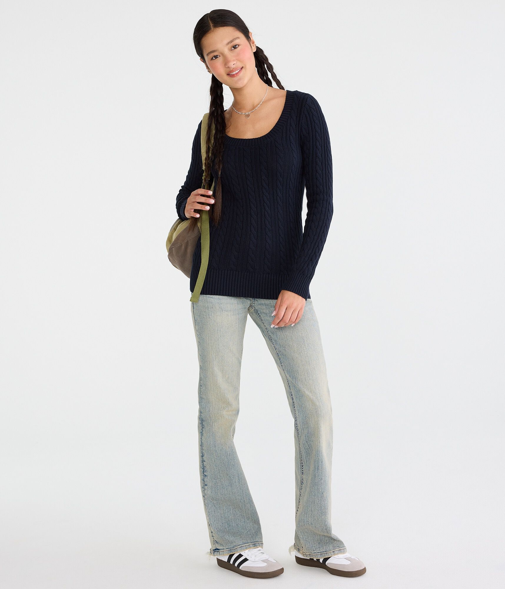 Cable Scoop-Neck Sweater