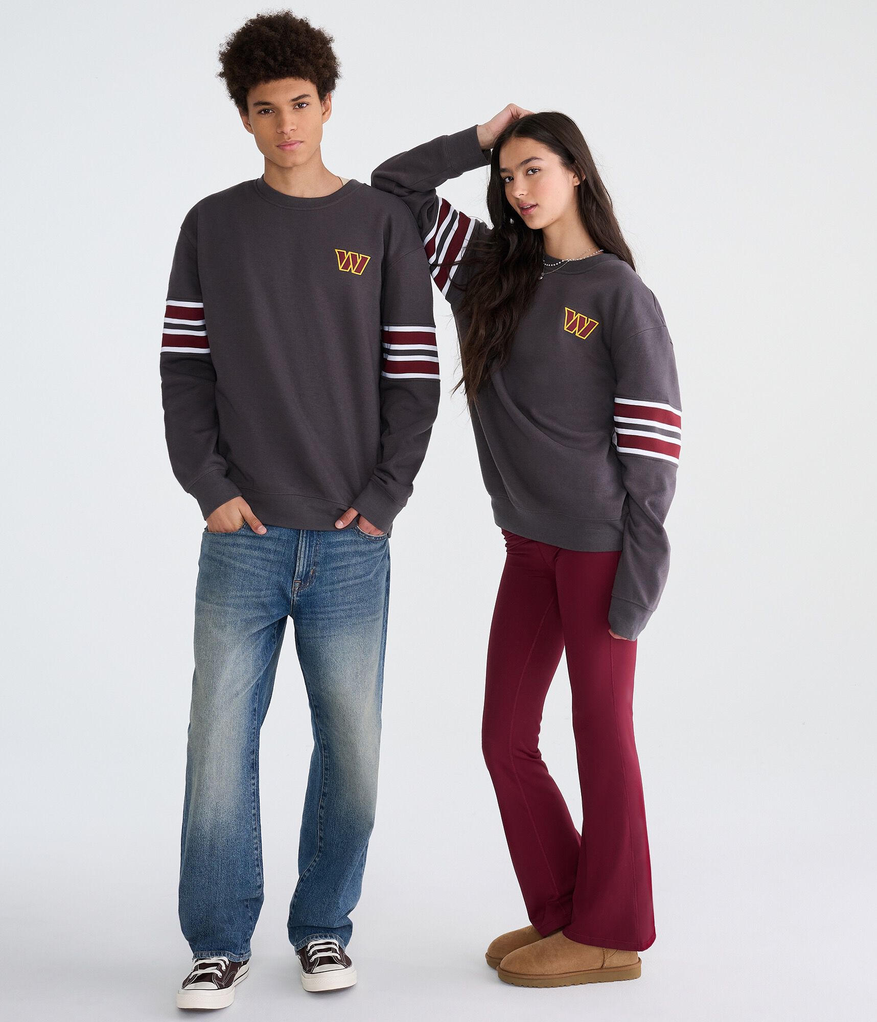 Washington Commanders Striped Sleeve Crew Sweatshirt