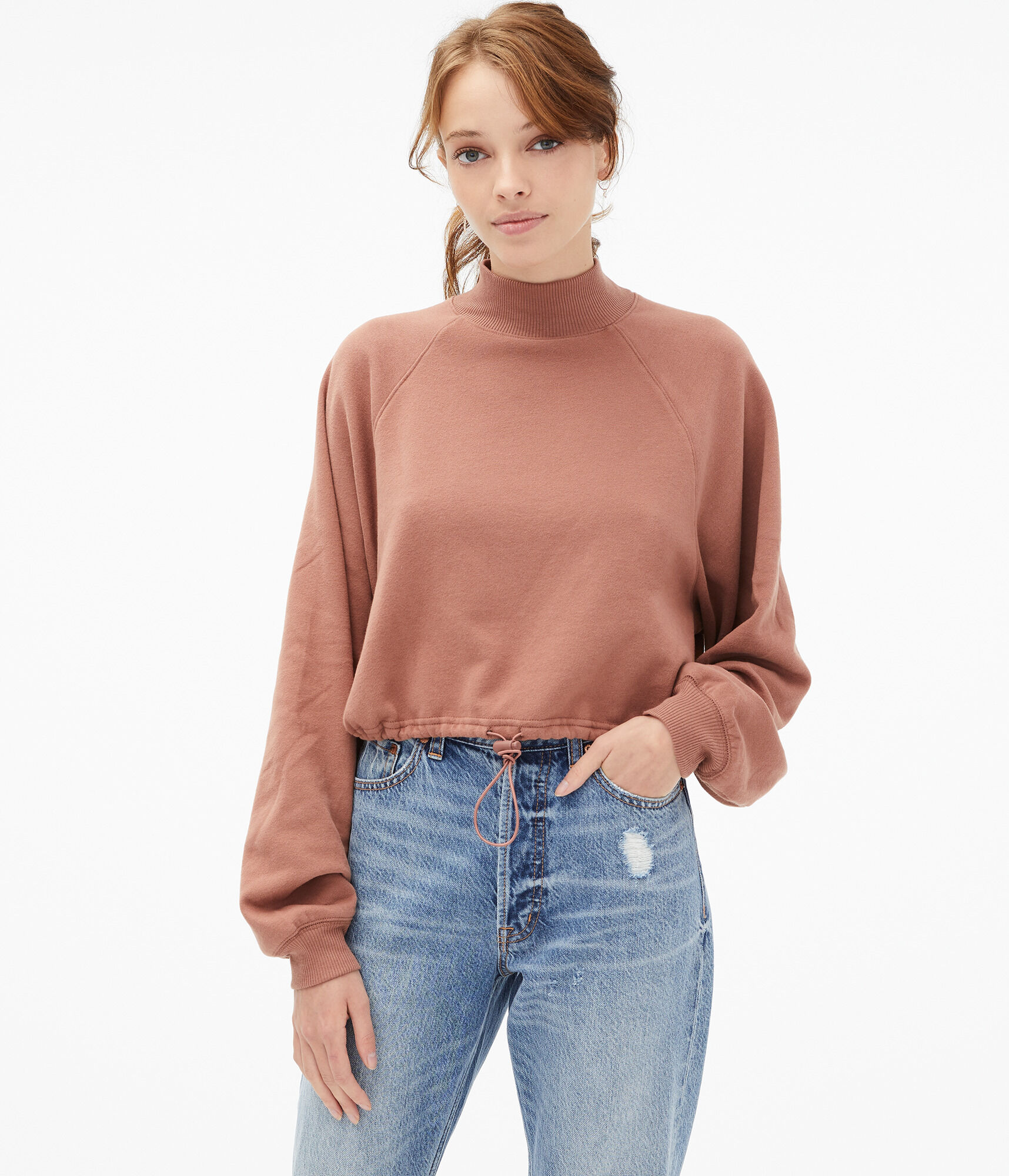 Cinched Mock-Neck Sweatshirt