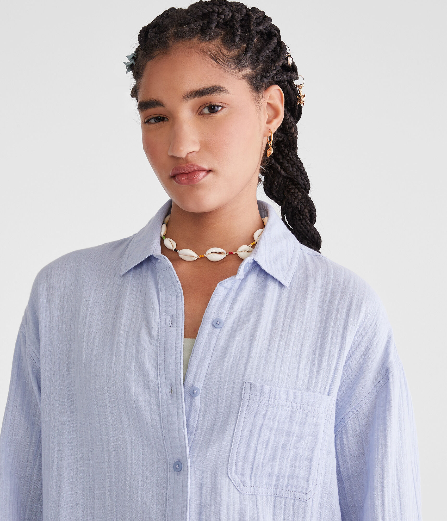 Long Sleeve Oversized Gauze Shirt