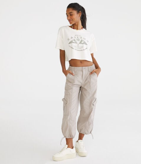 High-Rise Cropped Utility Cargo Pants