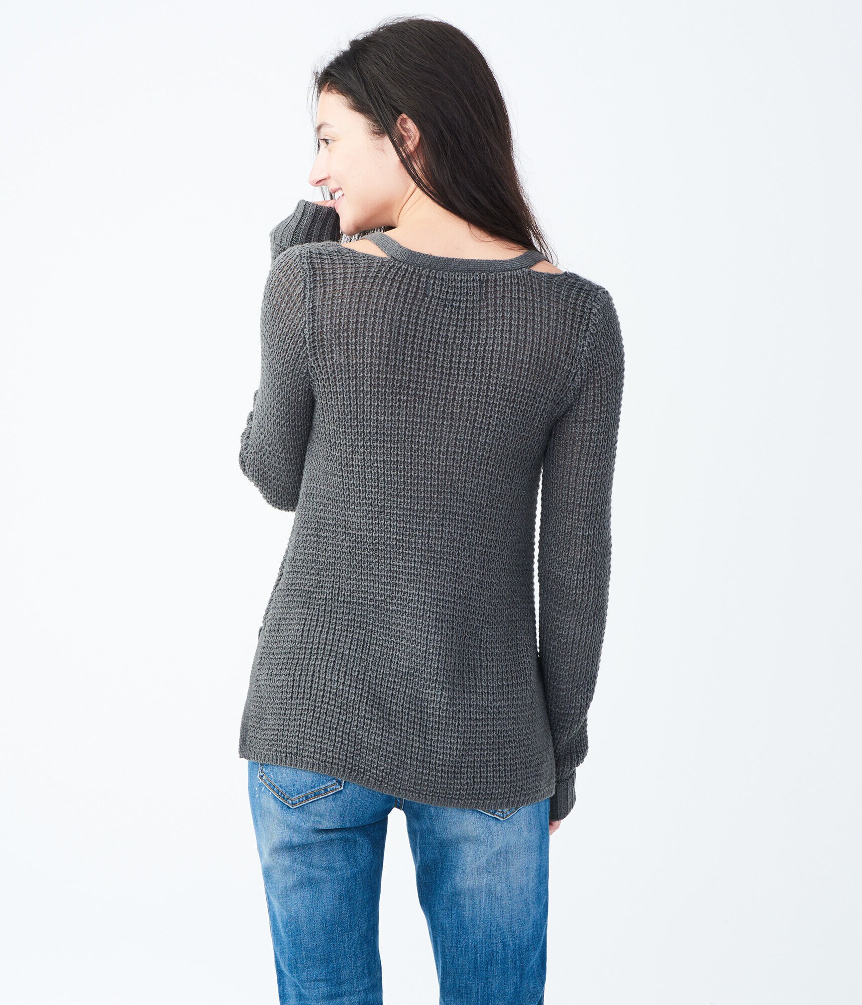 Solid Notch-Shoulder Sweater