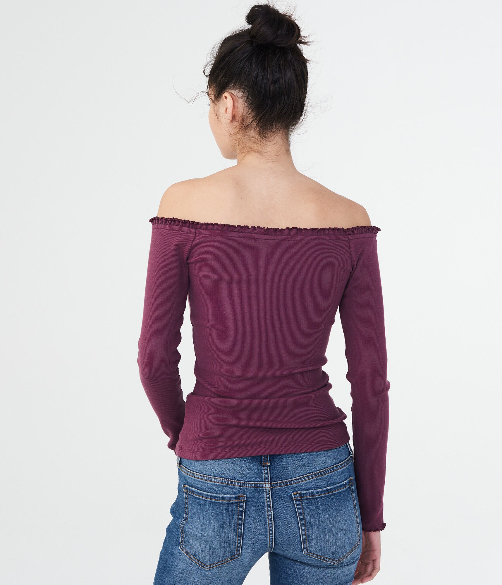 Long Sleeve Solid Lace-Up Off-The-Shoulder Top