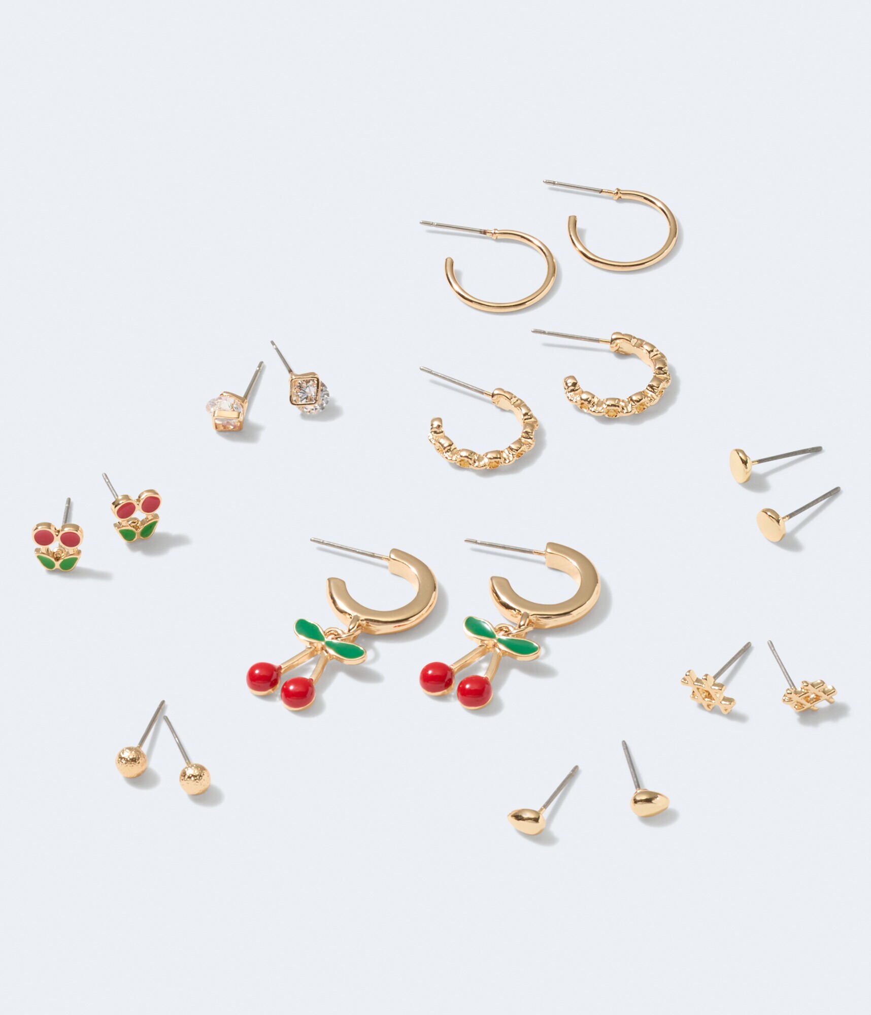 Cherry Charm Hoop &amp; Stud Earring 9-Pack