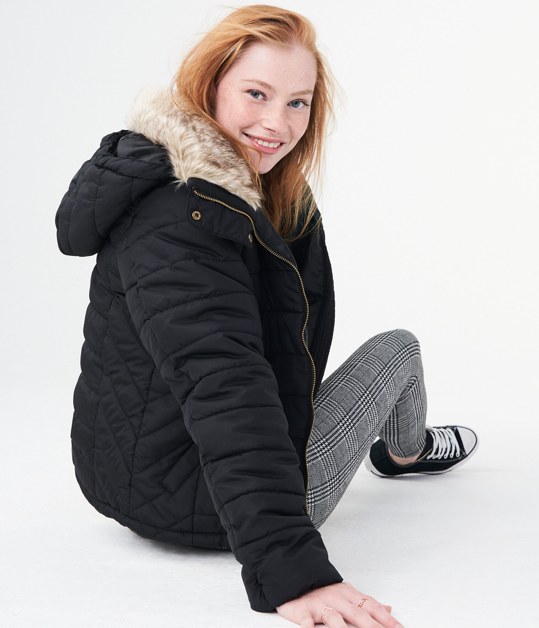 Solid Faux Fur-Trim Puffer Jacket