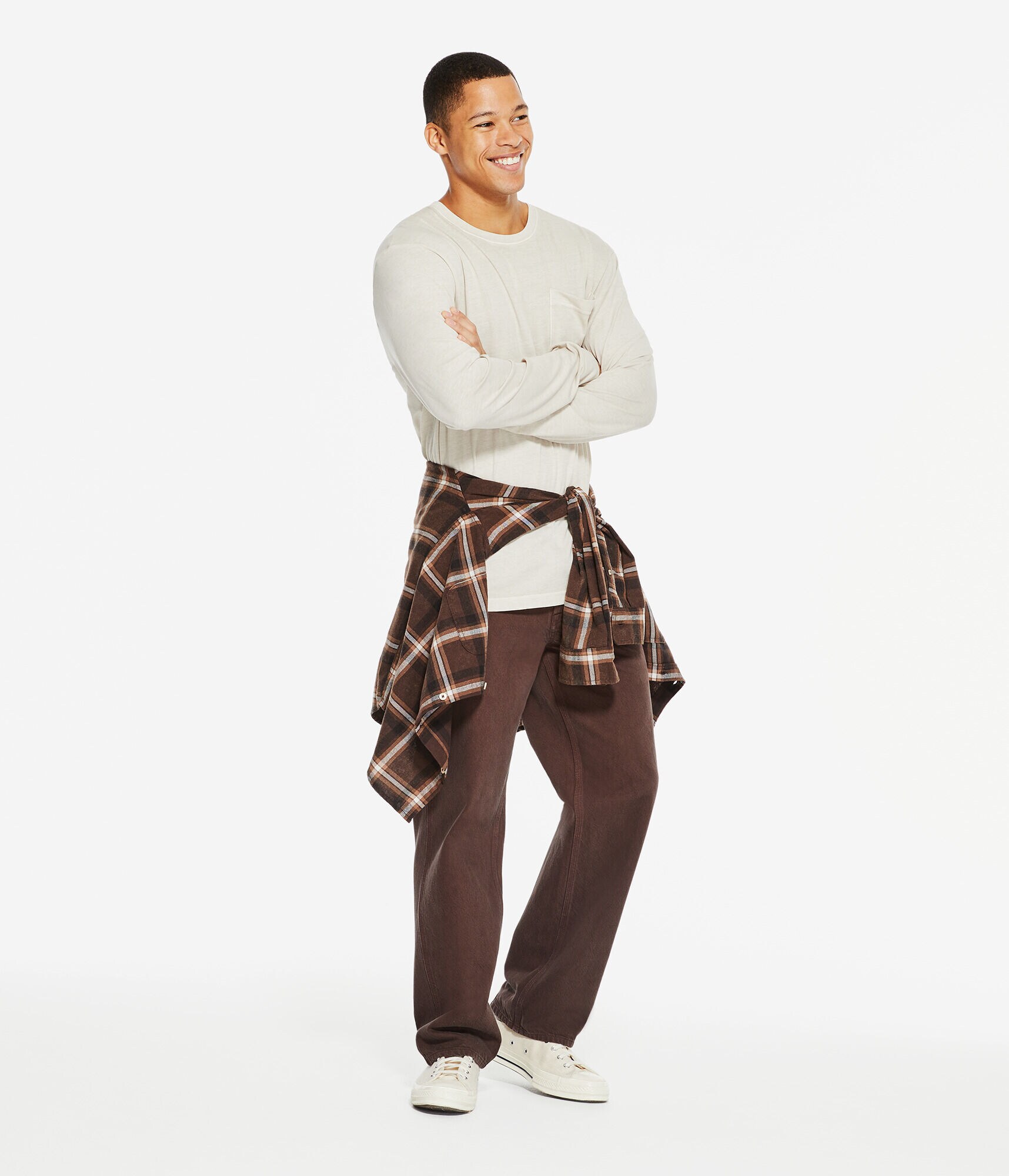 Long Sleeve Washed Pocket Crew Tee