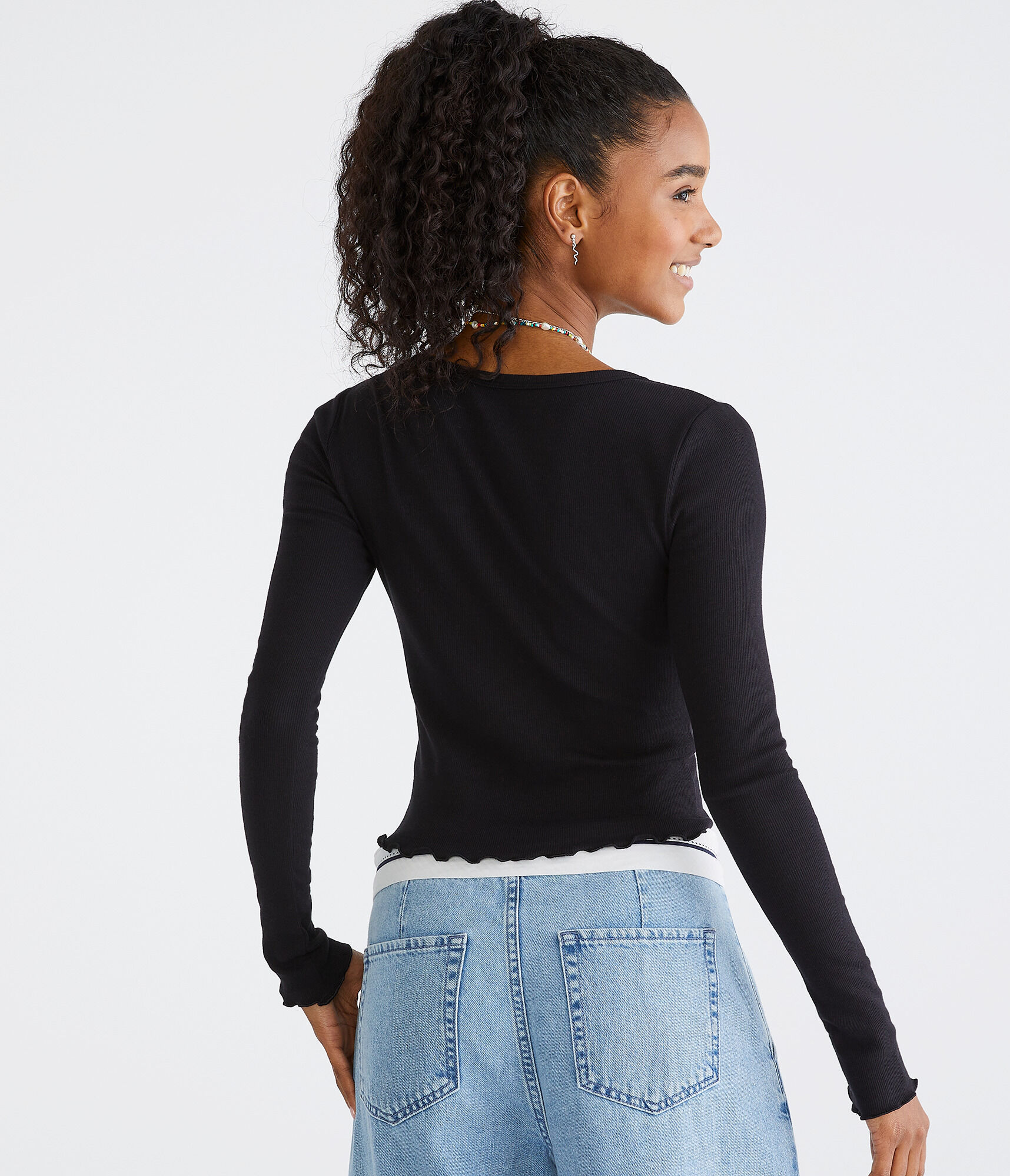 Long Sleeve Ribbed Cropped Shrunken Tee