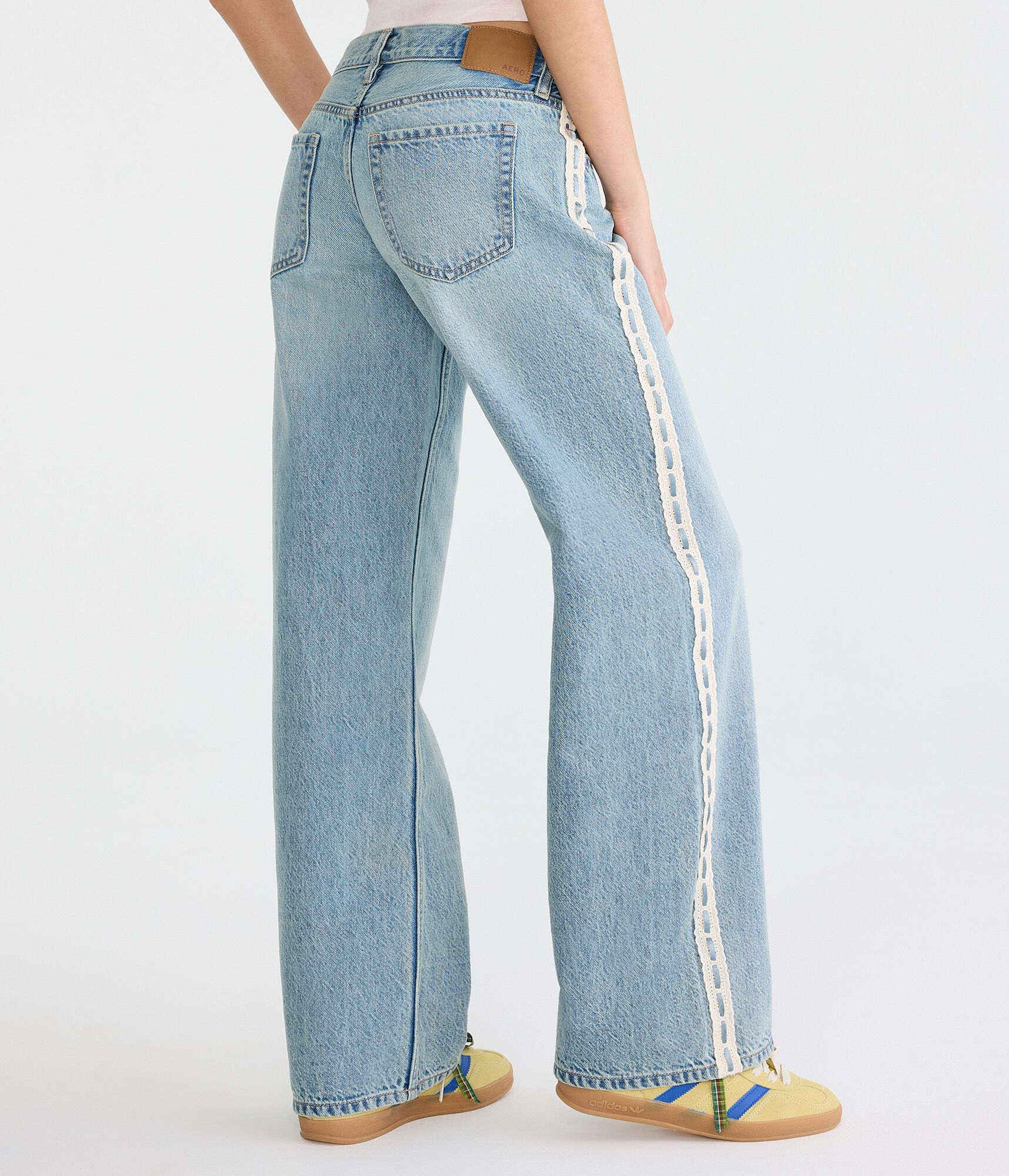 Super Low-Rise Baggy Wide Leg Lace Stripe Jean