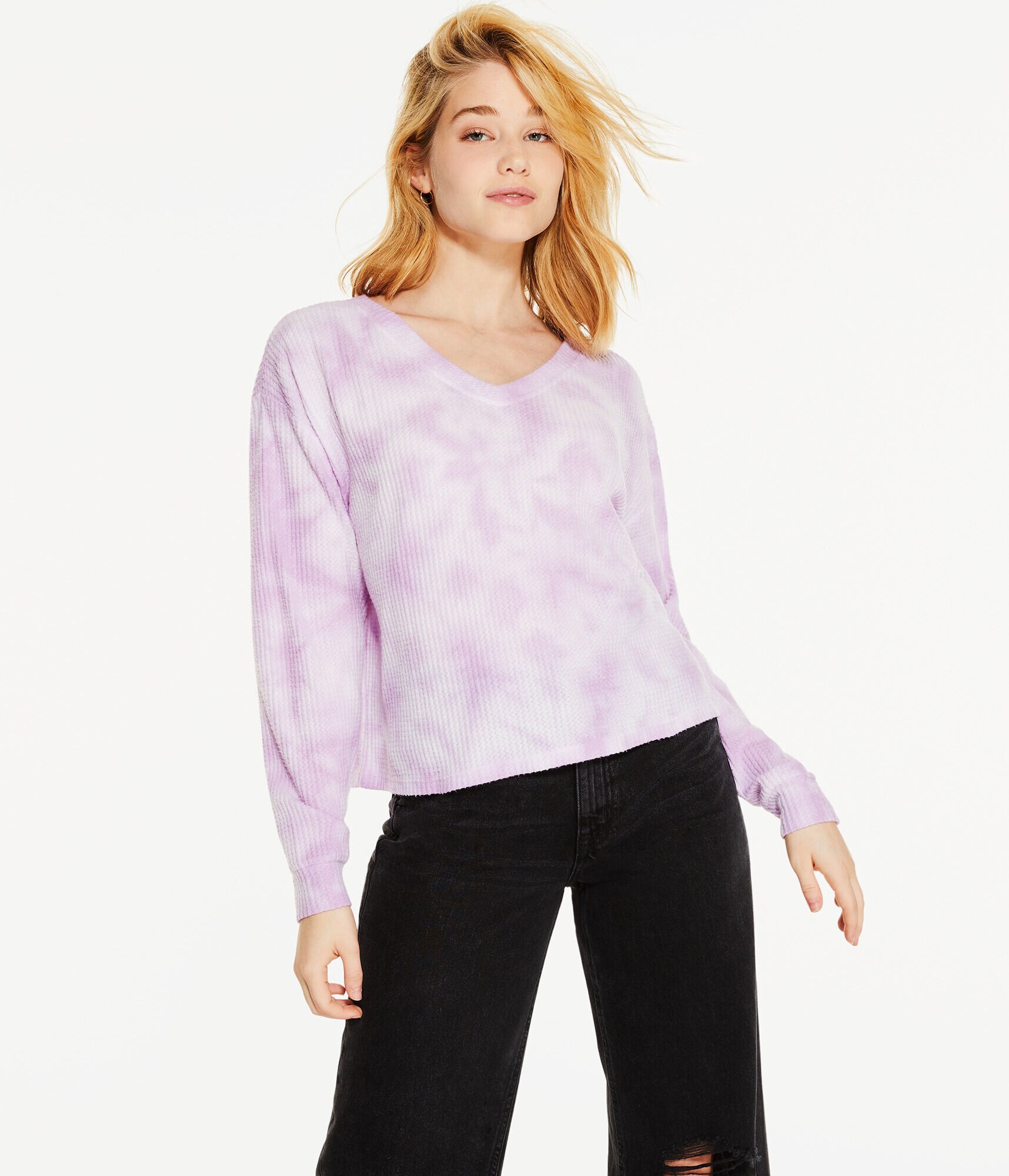 Long Sleeve Cozy Tie-Dye Waffle Tee