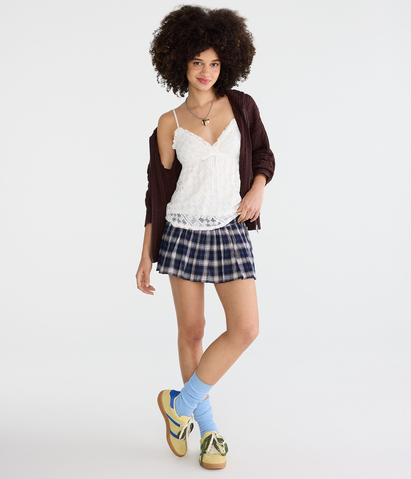 Plaid Smocked Mini Skirt