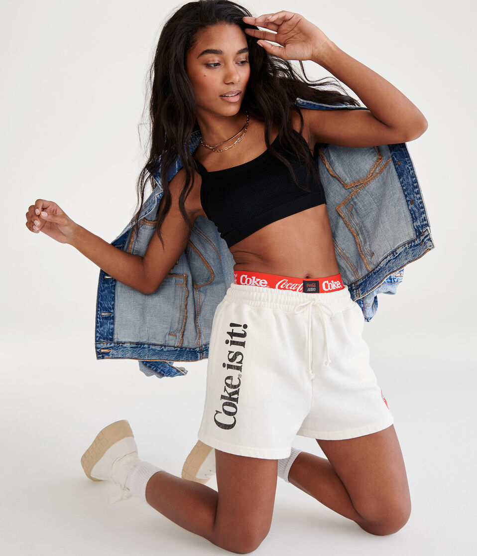 Coca-Cola® by Aéropostale Coke Is It Slouchy High-Rise Fleece Shorts