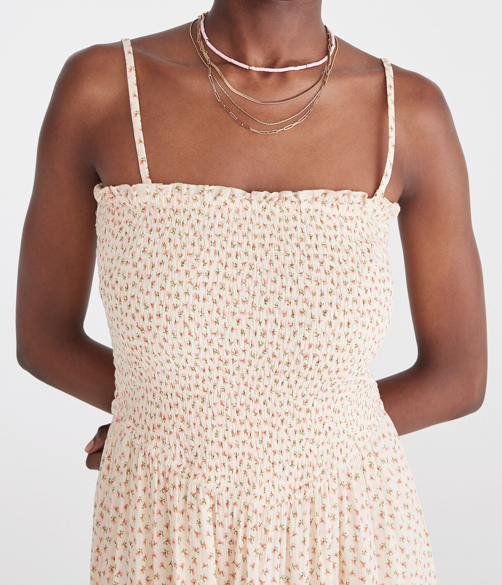 Floral Strapless Smocked Maxi Dress