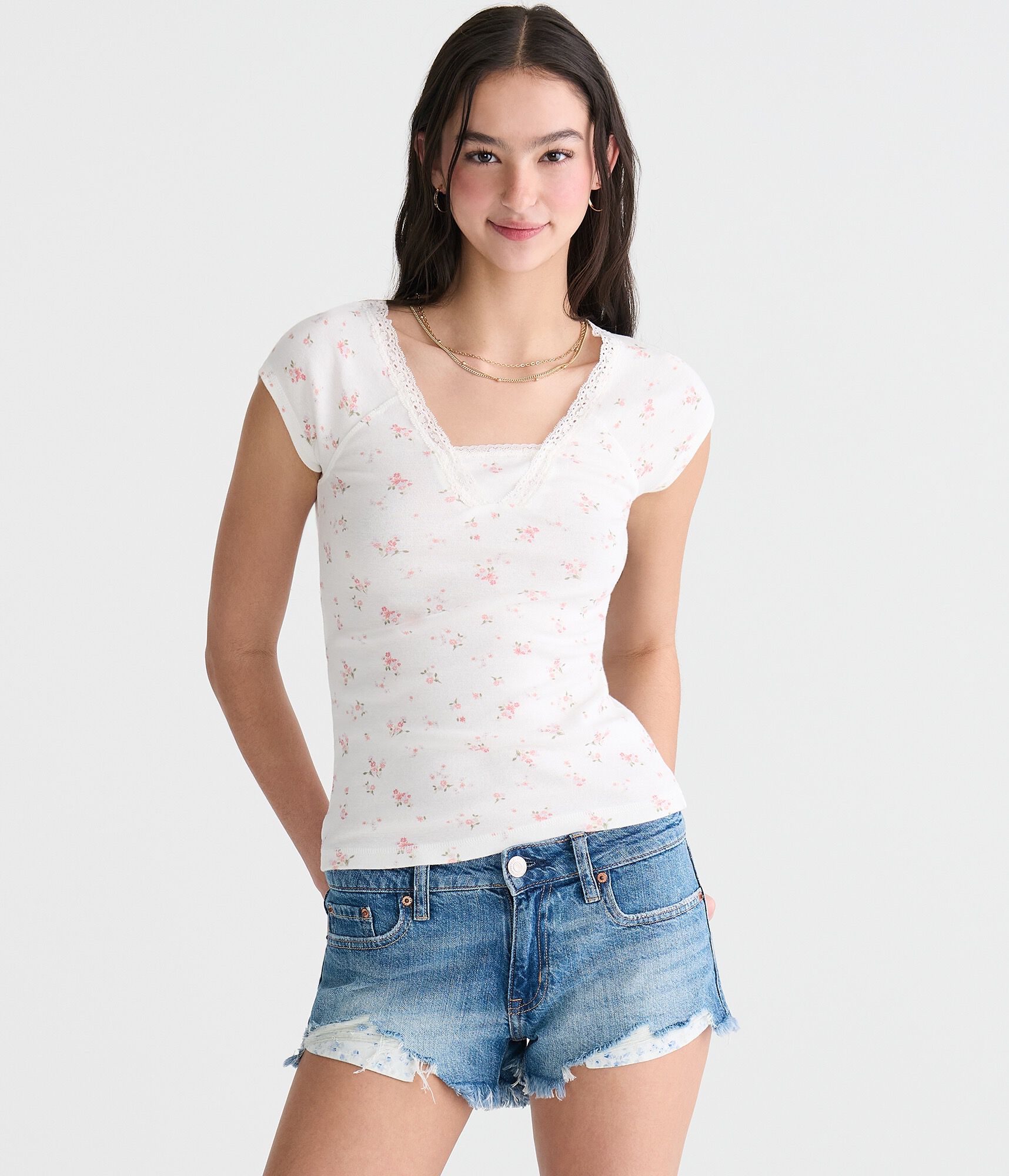 Floral Lace V-Neck Tee