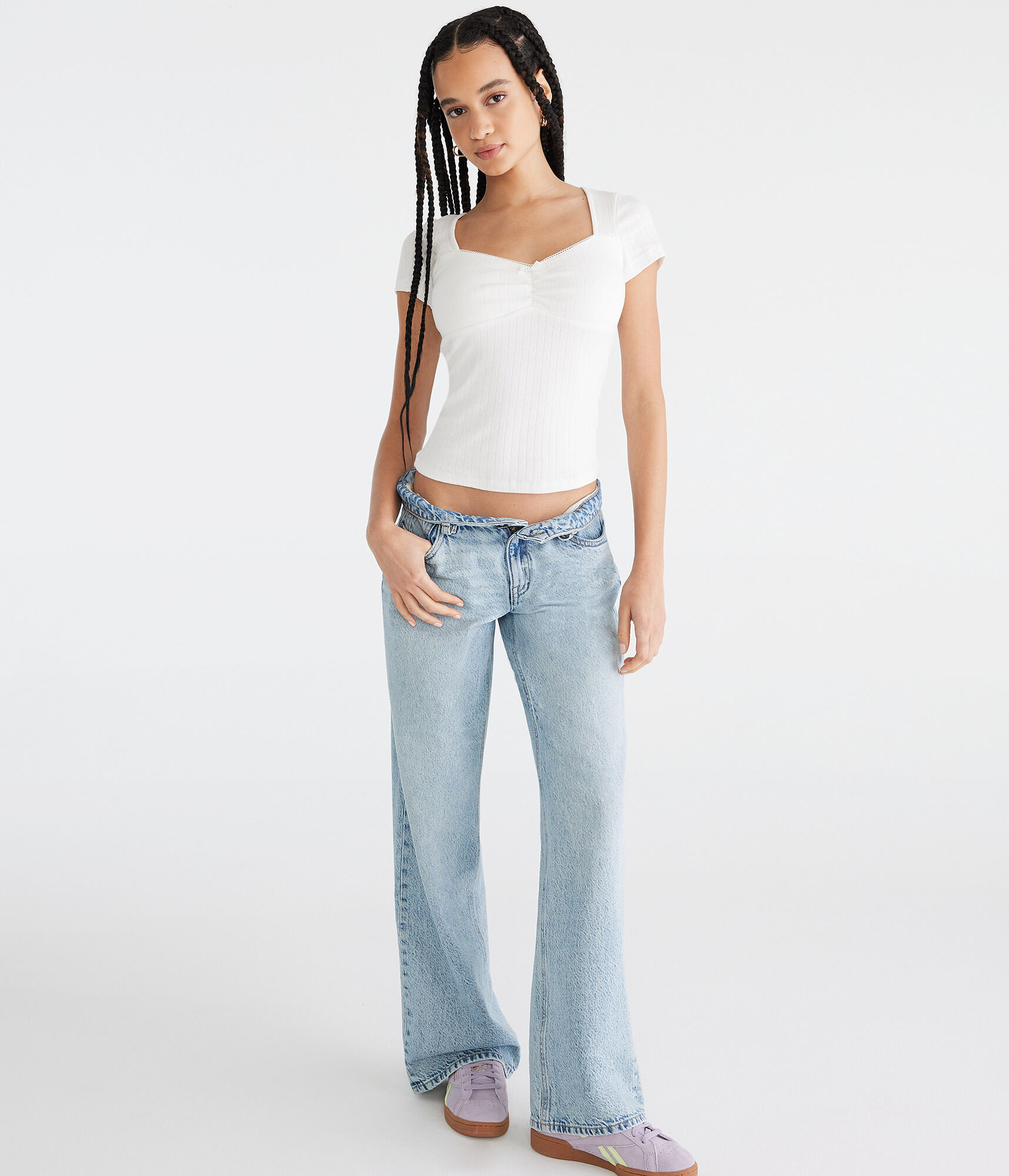 Pointelle Cinch V-Neck Top