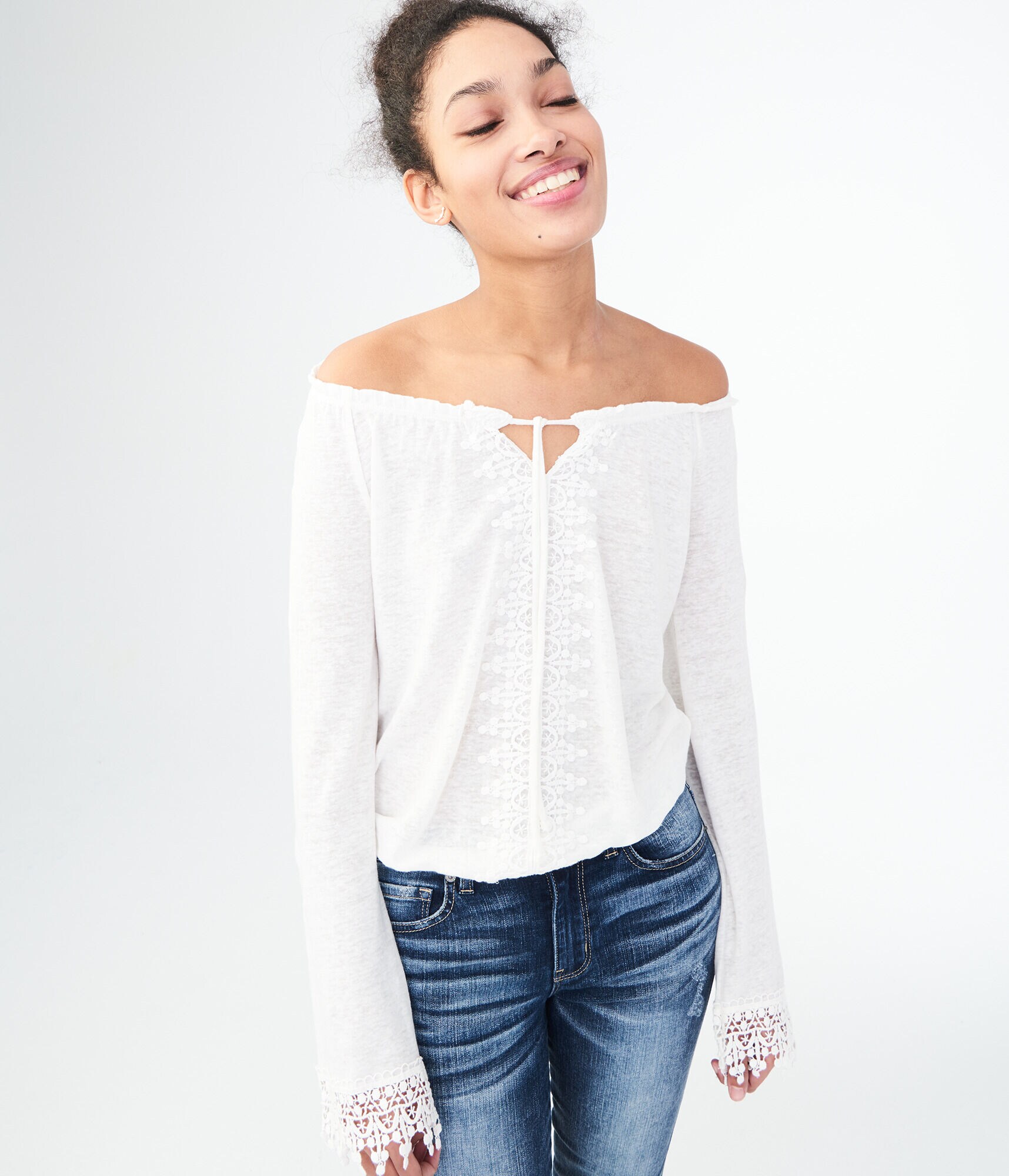 Long Sleeve Lacy Peasant Top