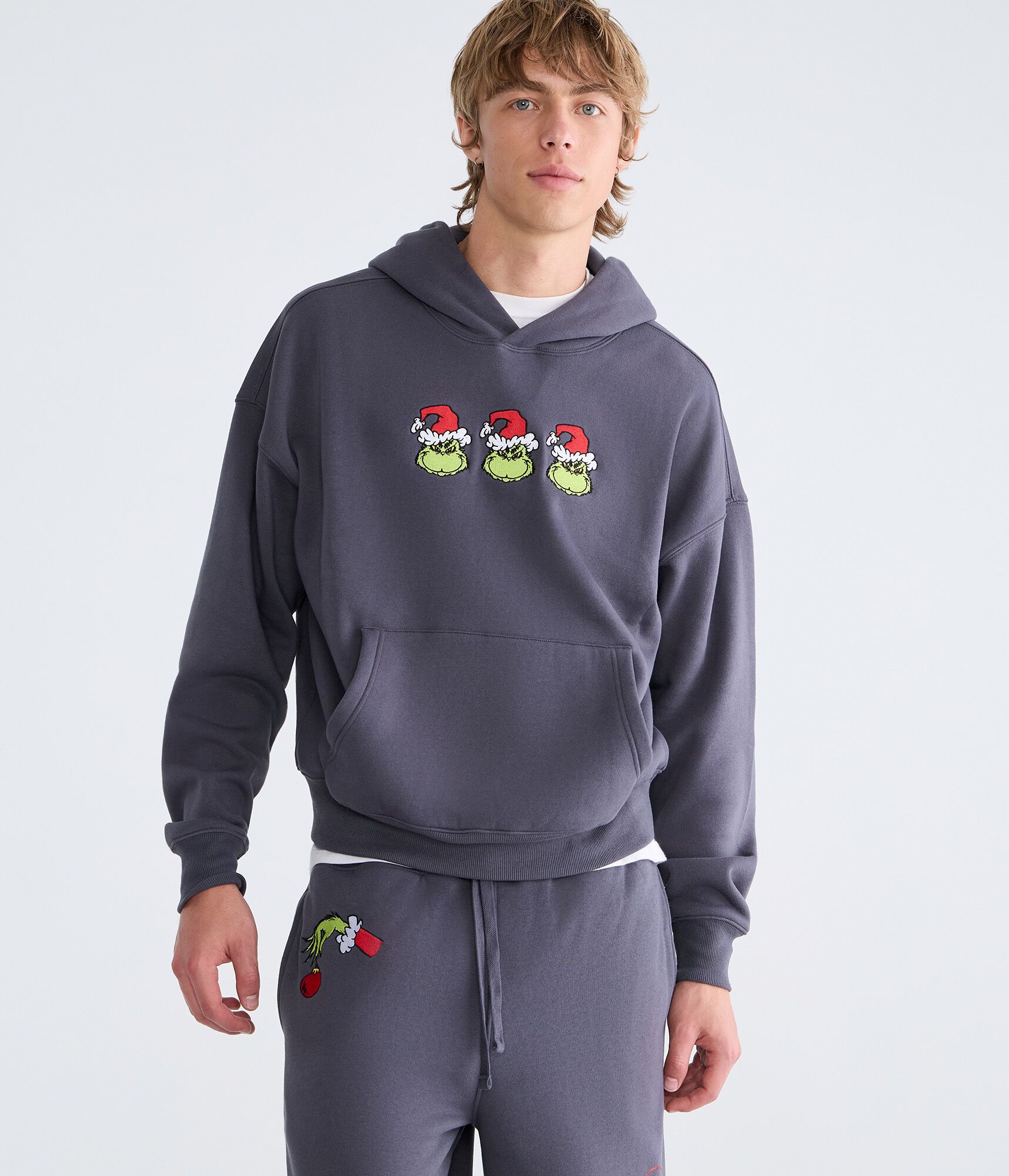 Santa Hat Grinch Boxy Pullover Hoodie